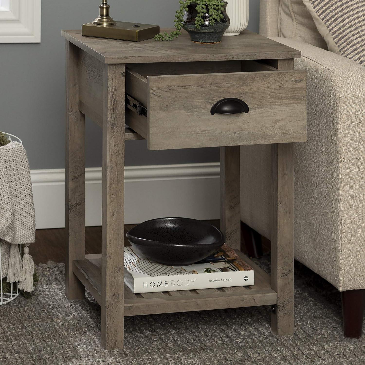 imageWalker Edison Farmhouse Square Side Accent Table SetLivingRoom Storage End Table with Storage Door Nightstand Bedroom 18 Inch Rustic OakGrey Wash