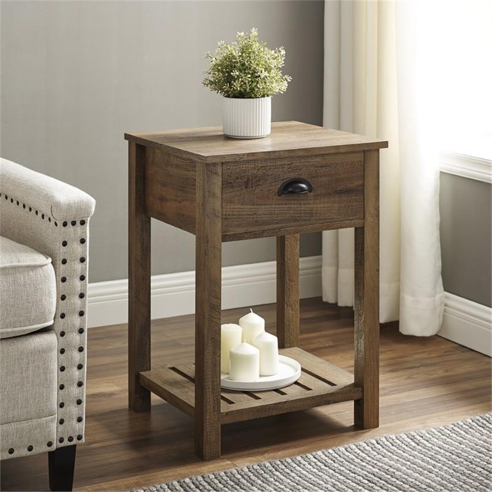 imageWalker Edison Farmhouse Square Side Accent Table SetLivingRoom Storage End Table with Storage Door Nightstand Bedroom 18 Inch Rustic OakRustic Oak