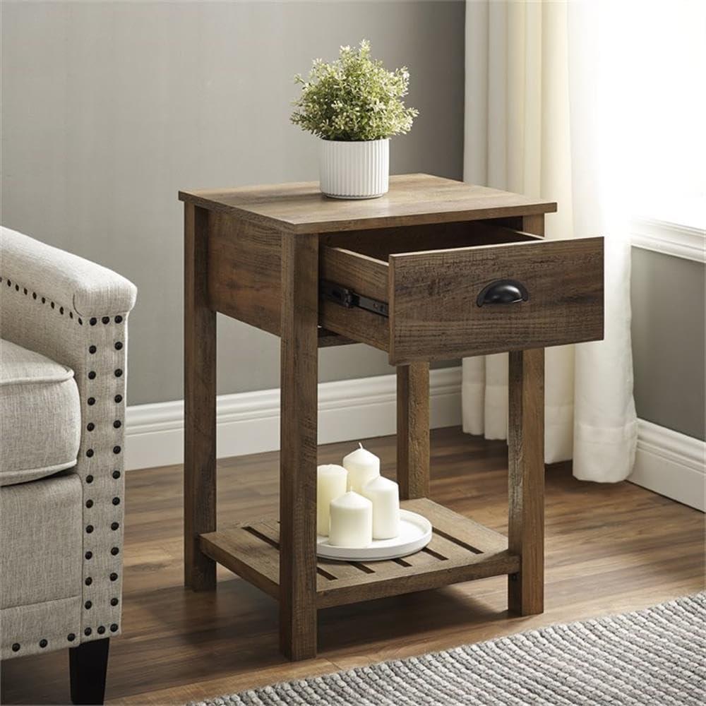 imageWalker Edison Farmhouse Square Side Accent Table SetLivingRoom Storage End Table with Storage Door Nightstand Bedroom 18 Inch Rustic OakRustic Oak