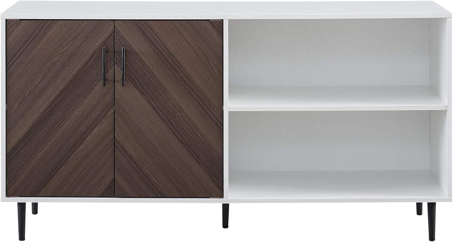 imageWalker Edison Fehr Modern 2 Door Bookmatch Asymmetrical Console for TVs up to 65 Inches 58 Inch WhiteAsh Brown