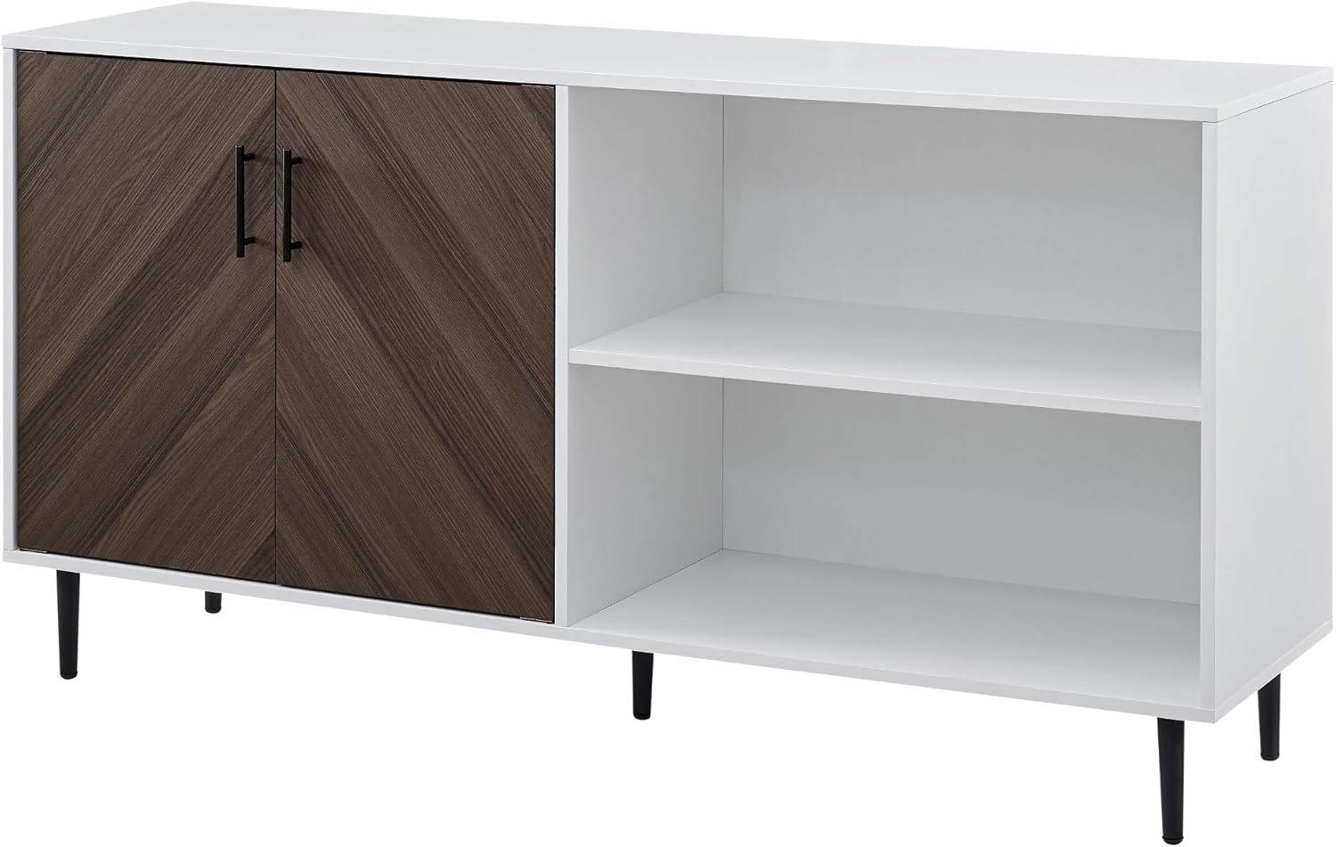 imageWalker Edison Fehr Modern 2 Door Bookmatch Asymmetrical Console for TVs up to 65 Inches 58 Inch WhiteAsh Brown
