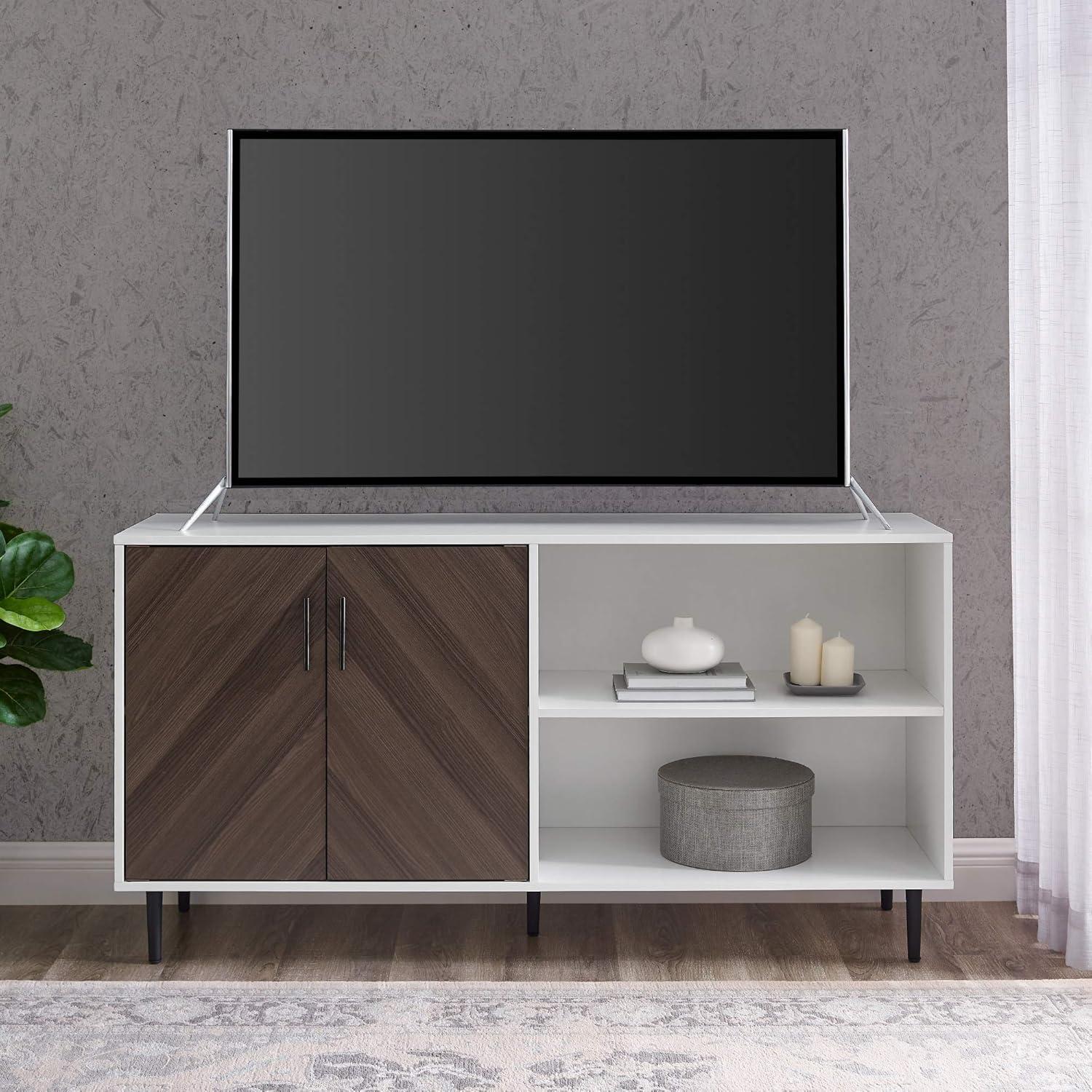 imageWalker Edison Fehr Modern 2 Door Bookmatch Asymmetrical Console for TVs up to 65 Inches 58 Inch WhiteAsh Brown