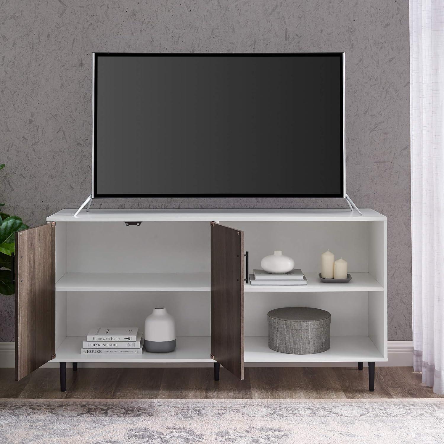 imageWalker Edison Fehr Modern 2 Door Bookmatch Asymmetrical Console for TVs up to 65 Inches 58 Inch WhiteAsh Brown