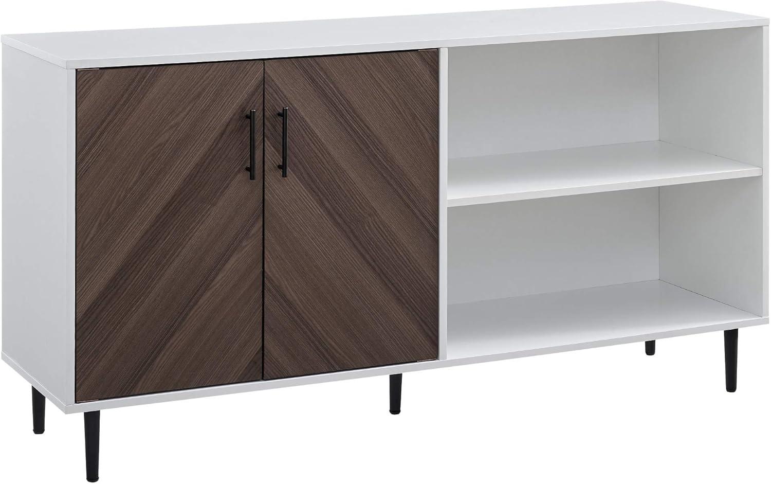 imageWalker Edison Fehr Modern 2 Door Bookmatch Asymmetrical Console for TVs up to 65 Inches 58 Inch WhiteAsh Brown