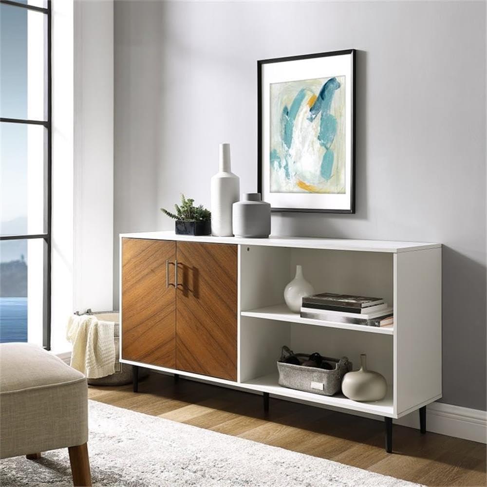 imageWalker Edison Fehr Modern 2 Door Bookmatch Asymmetrical Console for TVs up to 65 Inches 58 Inch WhiteWhite