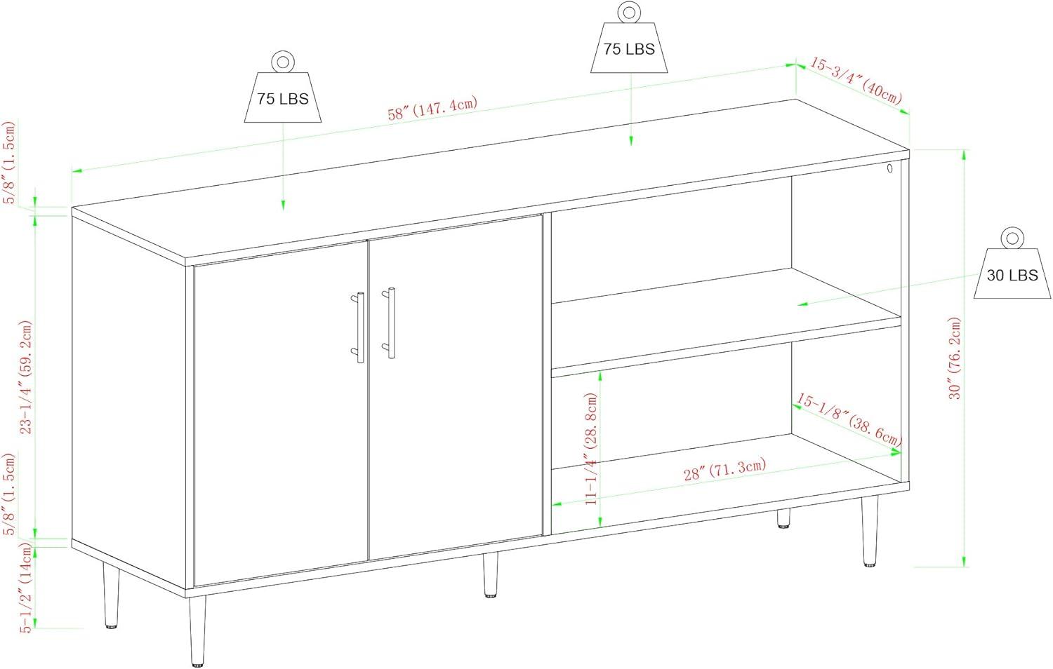 imageWalker Edison Fehr Modern 2 Door Bookmatch Asymmetrical Console for TVs up to 65 Inches 58 Inch WhiteWhite
