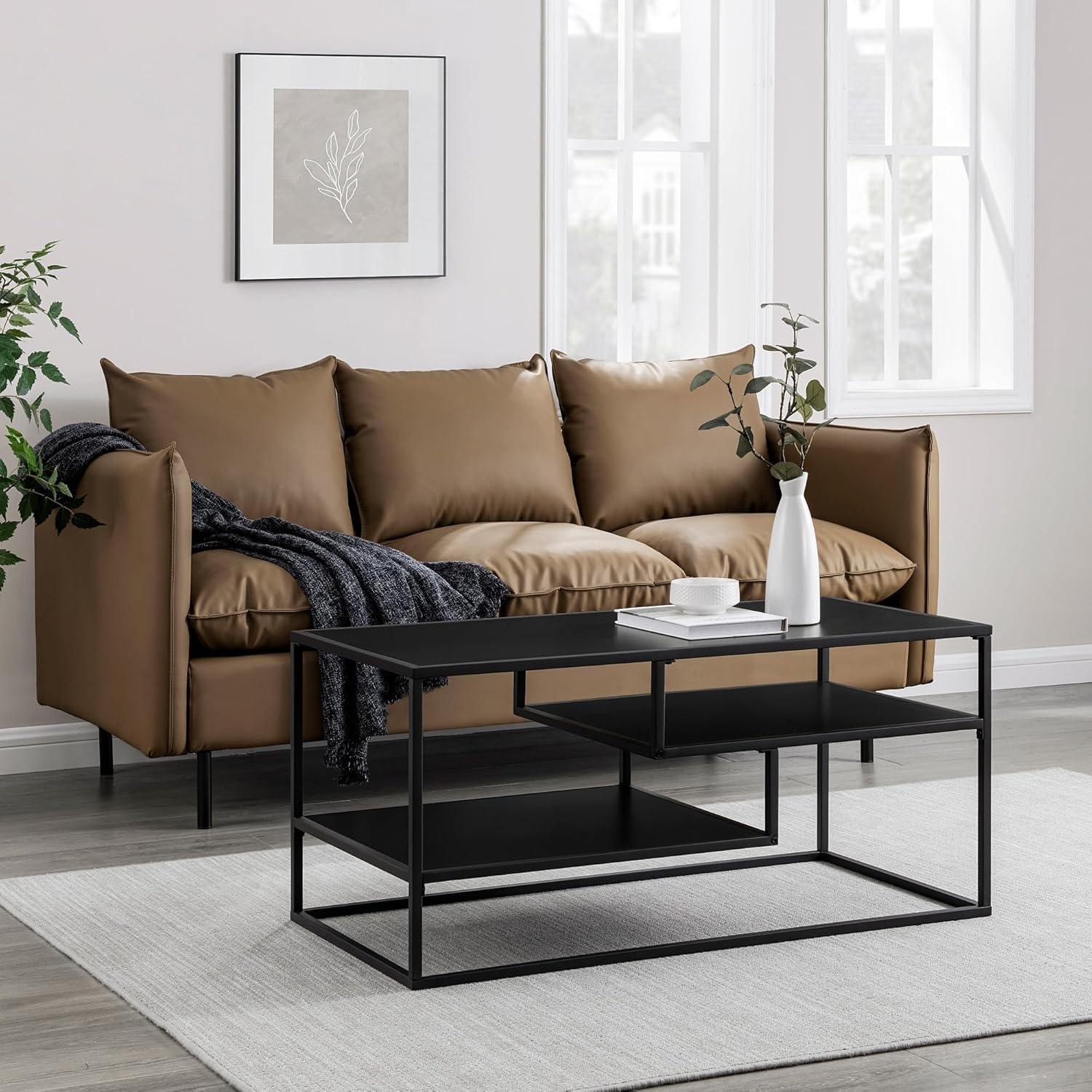 imageWalker Edison Finley Contemporary Floating Shelf Coffee Table 40 Inch BlackBlack