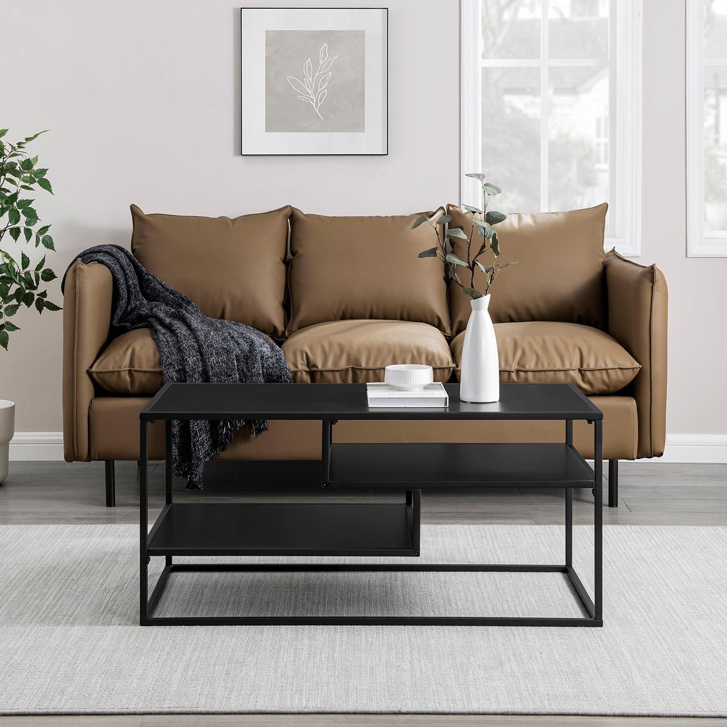 imageWalker Edison Finley Contemporary Floating Shelf Coffee Table 40 Inch BlackBlack