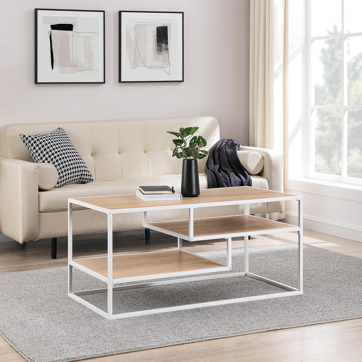 imageWalker Edison Finley Contemporary Floating Shelf Coffee Table 40 Inch BlackCoastal Oak