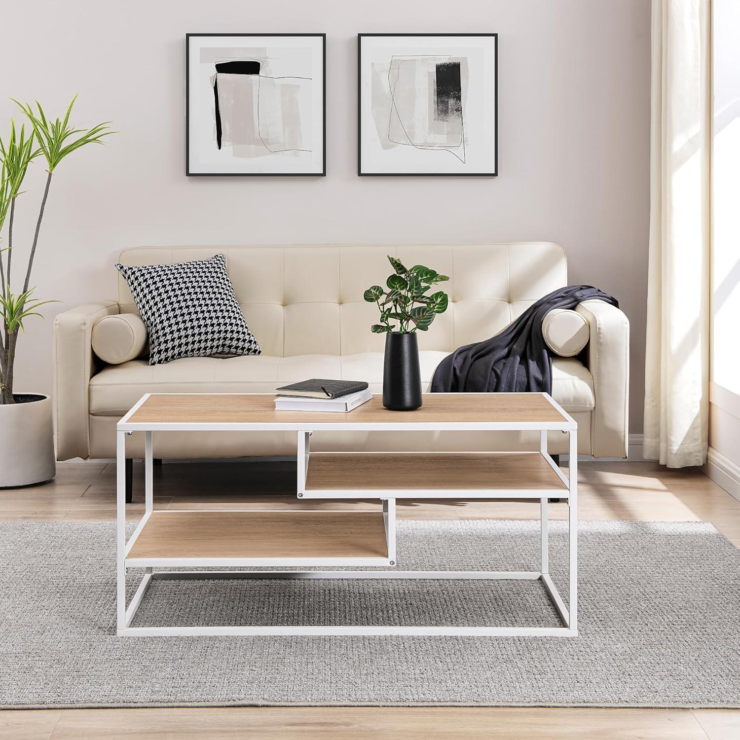 imageWalker Edison Finley Contemporary Floating Shelf Coffee Table 40 Inch BlackCoastal Oak