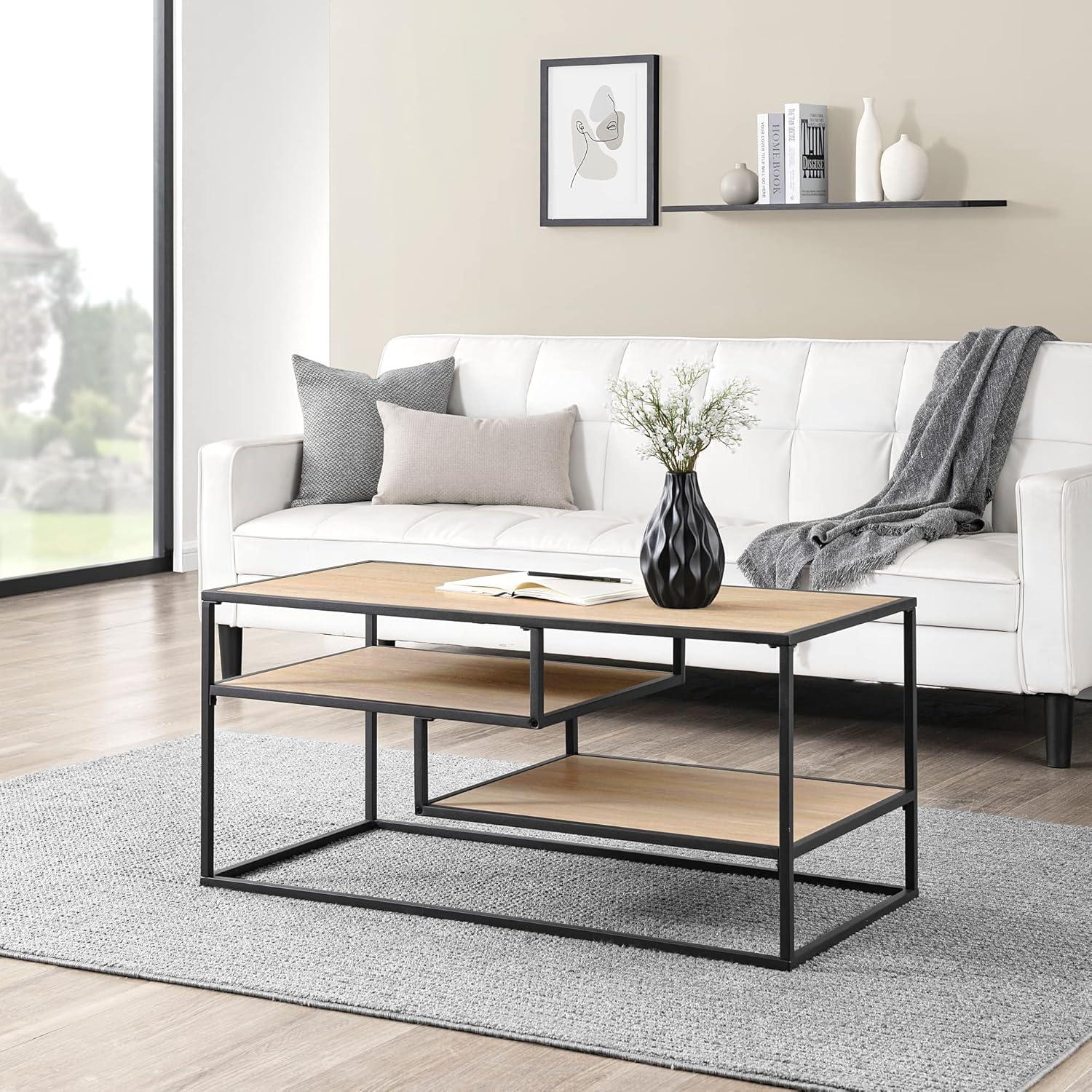 imageWalker Edison Finley Contemporary Floating Shelf Coffee Table 40 Inch Coastal OakCoastal Oak