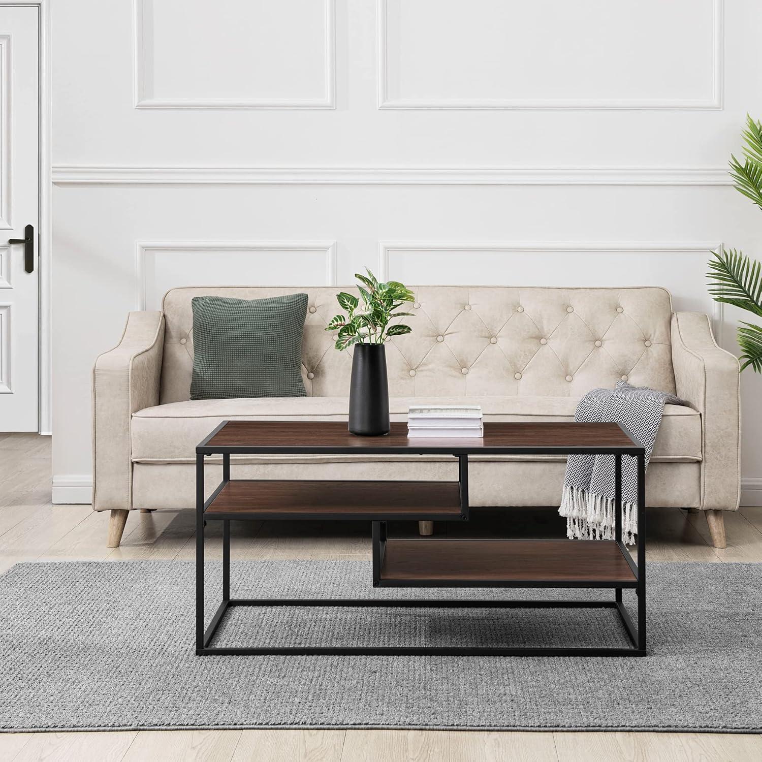 imageWalker Edison Finley Contemporary Floating Shelf Coffee Table 40 Inch Coastal OakDark Walnut