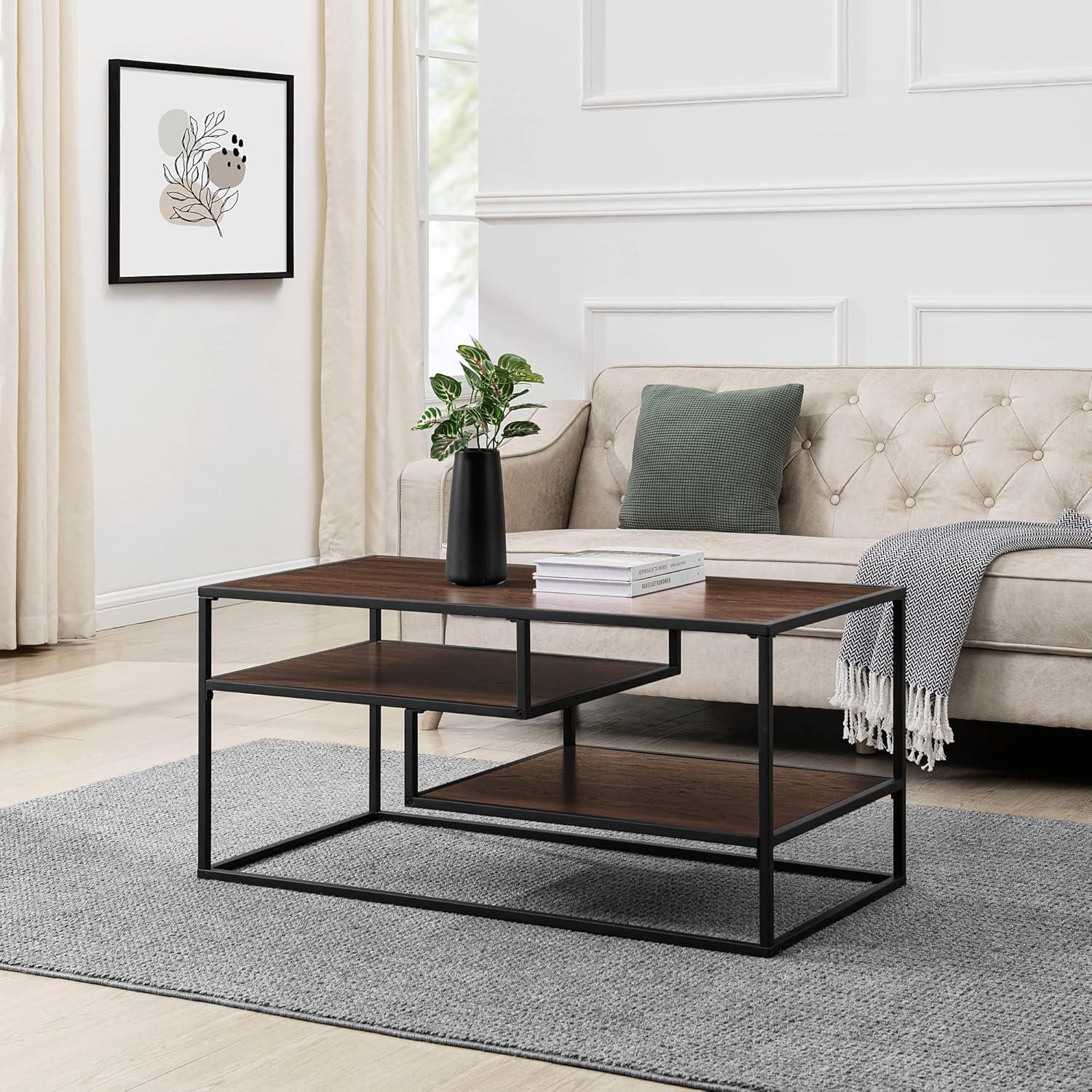 imageWalker Edison Finley Contemporary Floating Shelf Coffee Table 40 Inch Coastal OakDark Walnut