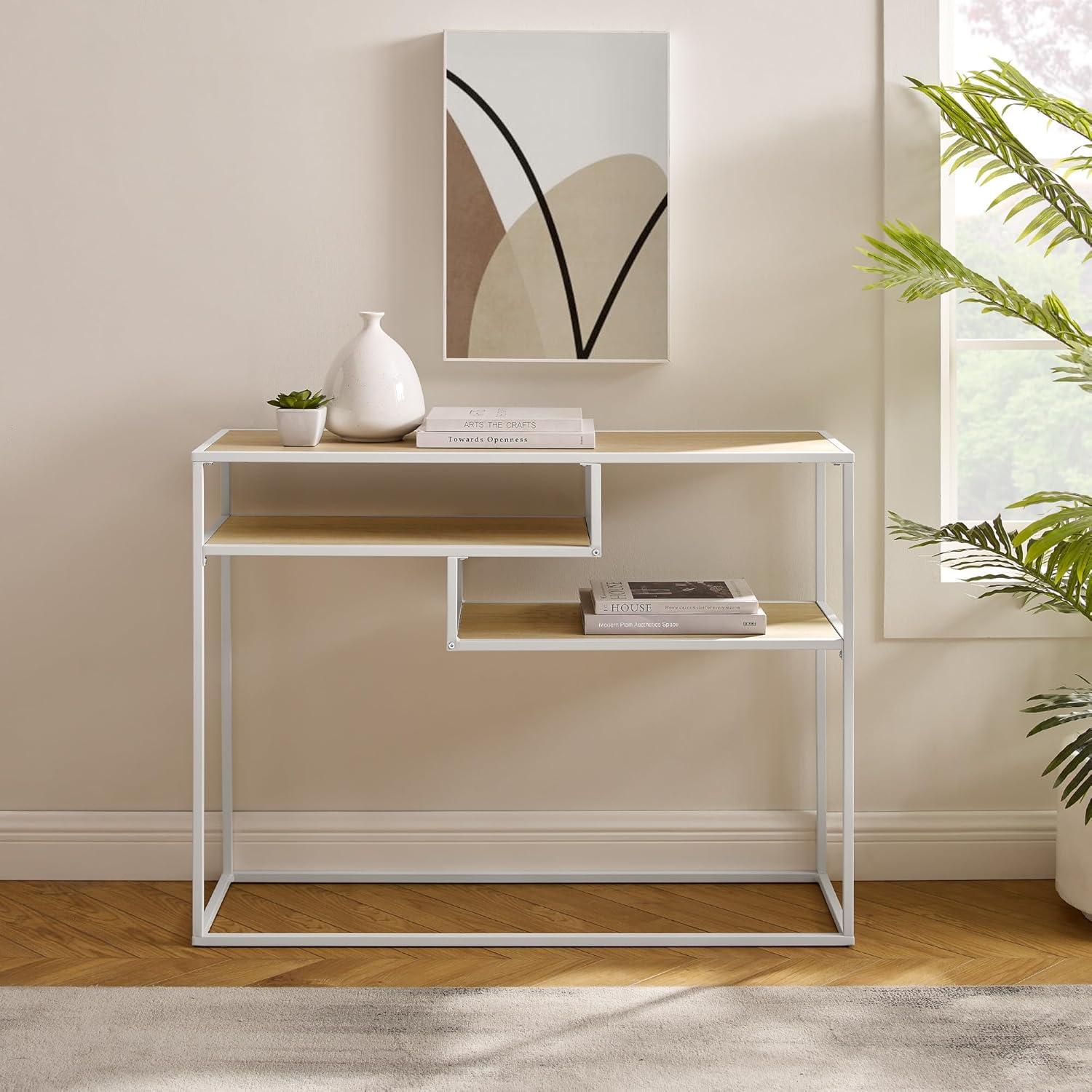 imageWalker Edison Finley Contemporary Floating Shelf Entry Table 42 Inch Coastal OakWhite