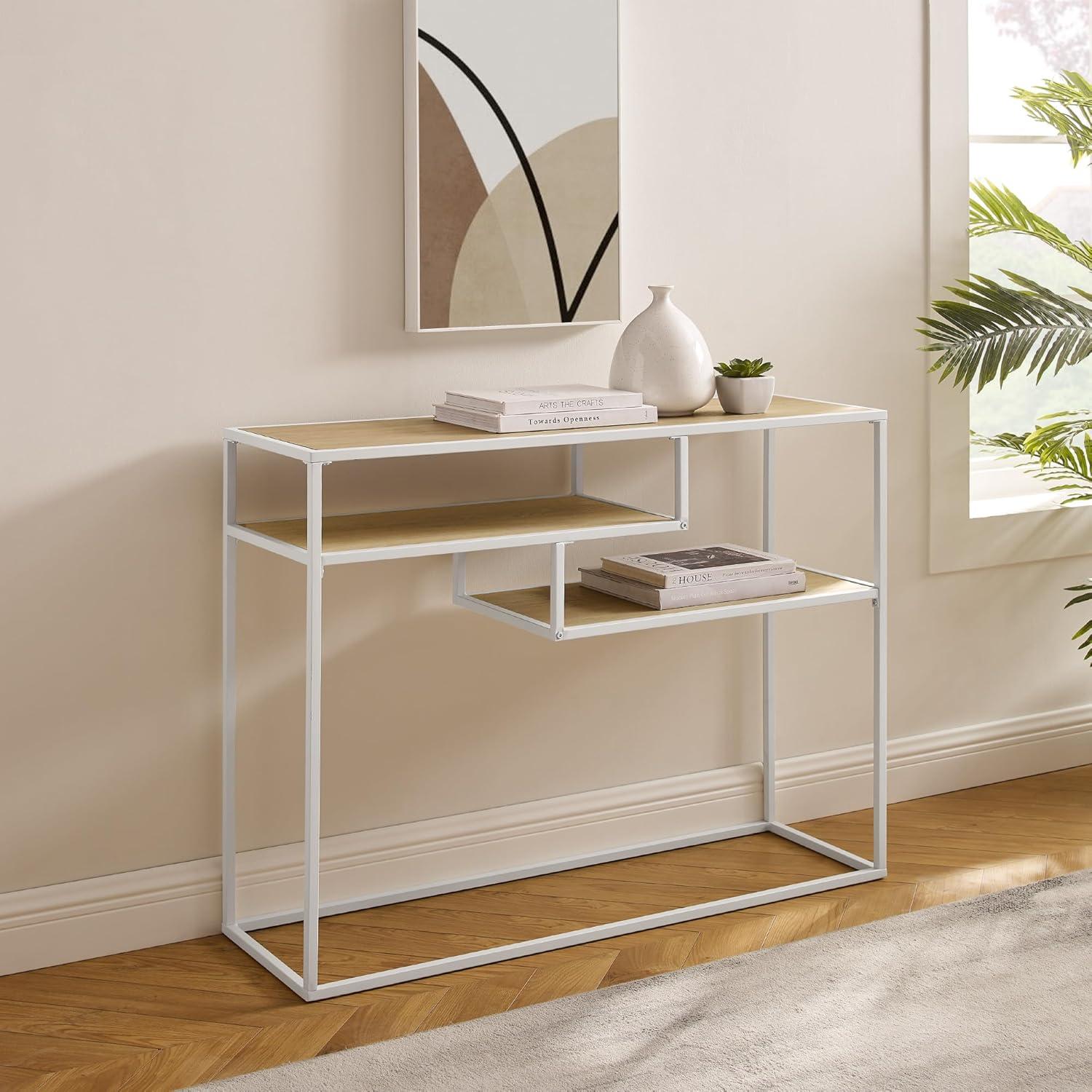 imageWalker Edison Finley Contemporary Floating Shelf Entry Table 42 Inch Coastal OakWhite