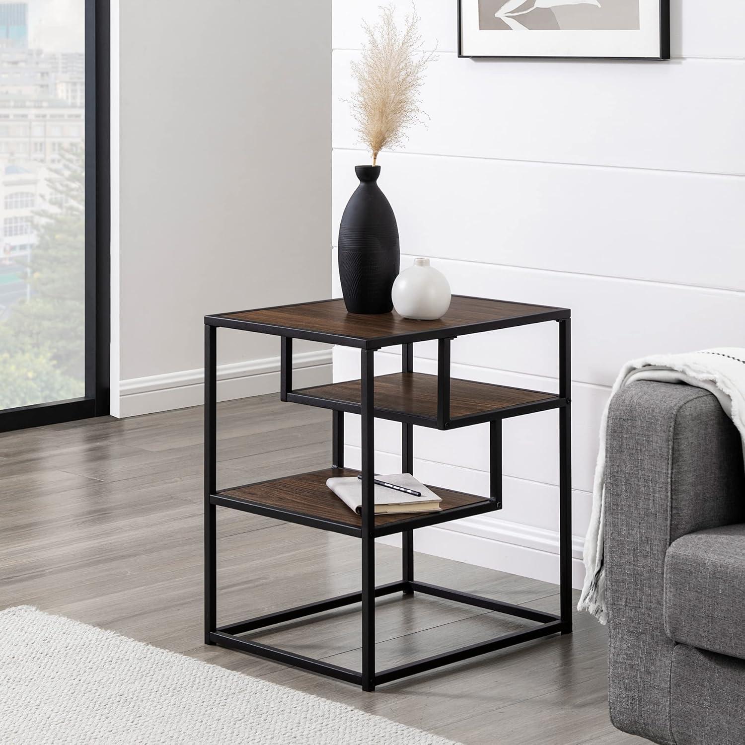 imageWalker Edison Finley Contemporary Floating Shelf Side Table 16 Inch BlackDark Walnut