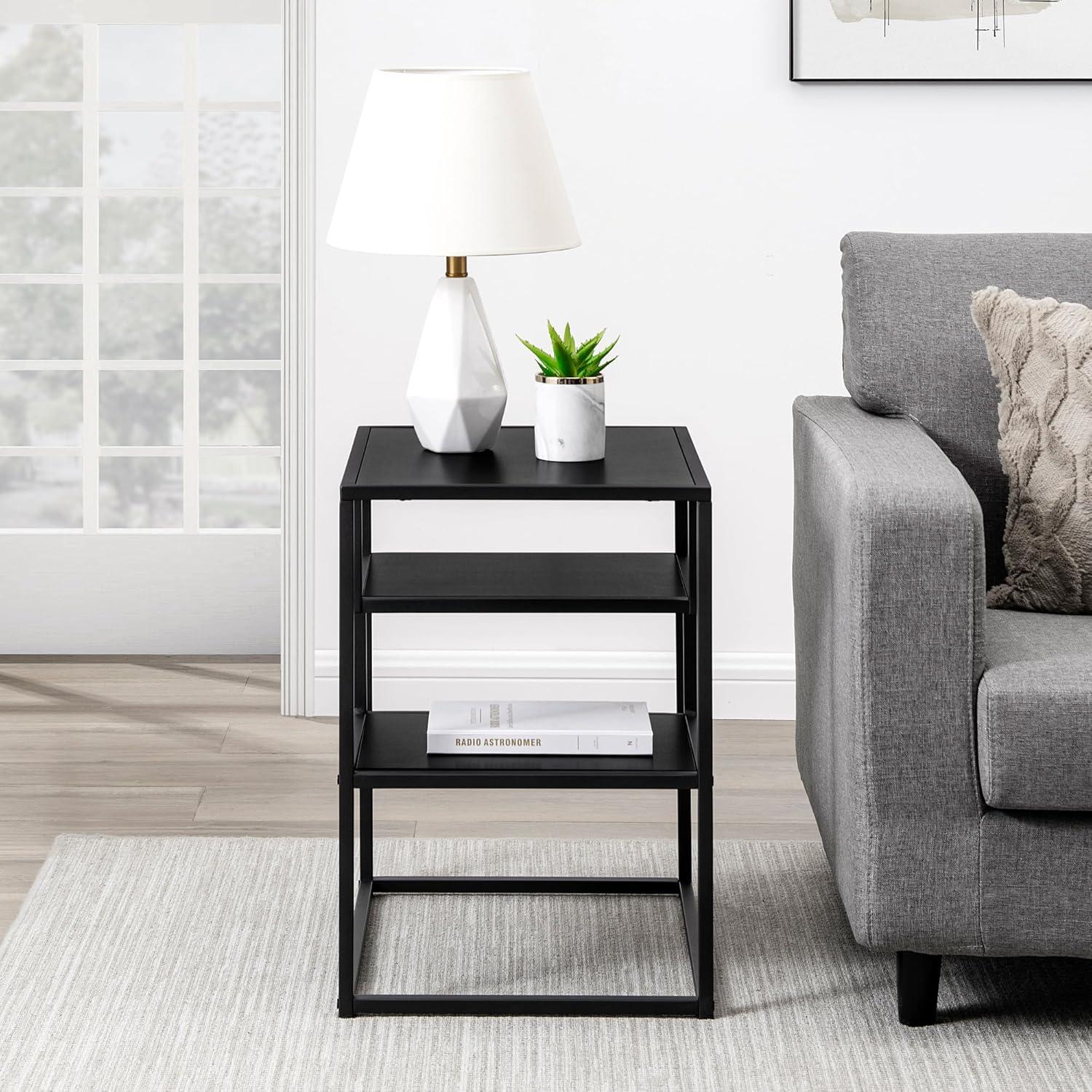 imageWalker Edison Finley Contemporary Floating Shelf Side Table 16 Inch BlackSolid Black