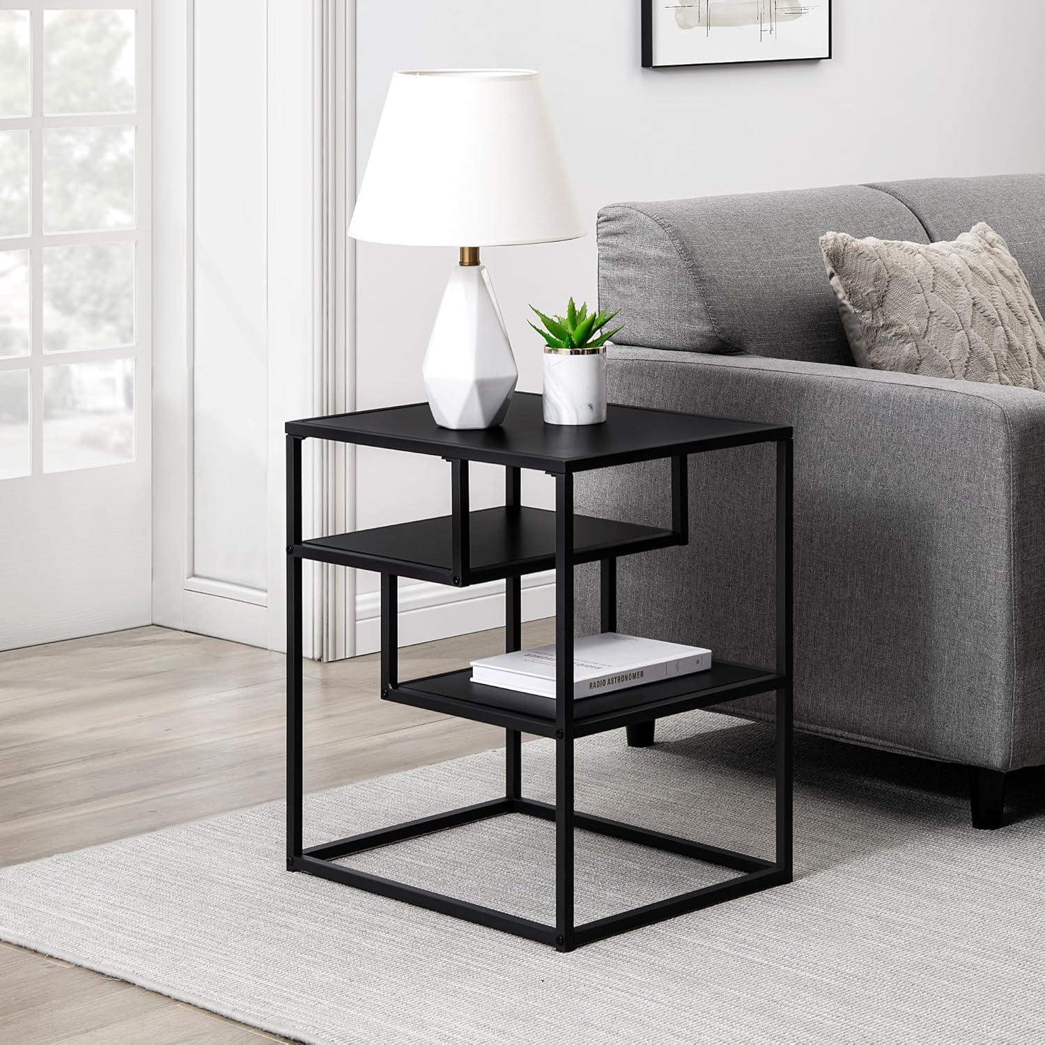 imageWalker Edison Finley Contemporary Floating Shelf Side Table 16 Inch BlackSolid Black