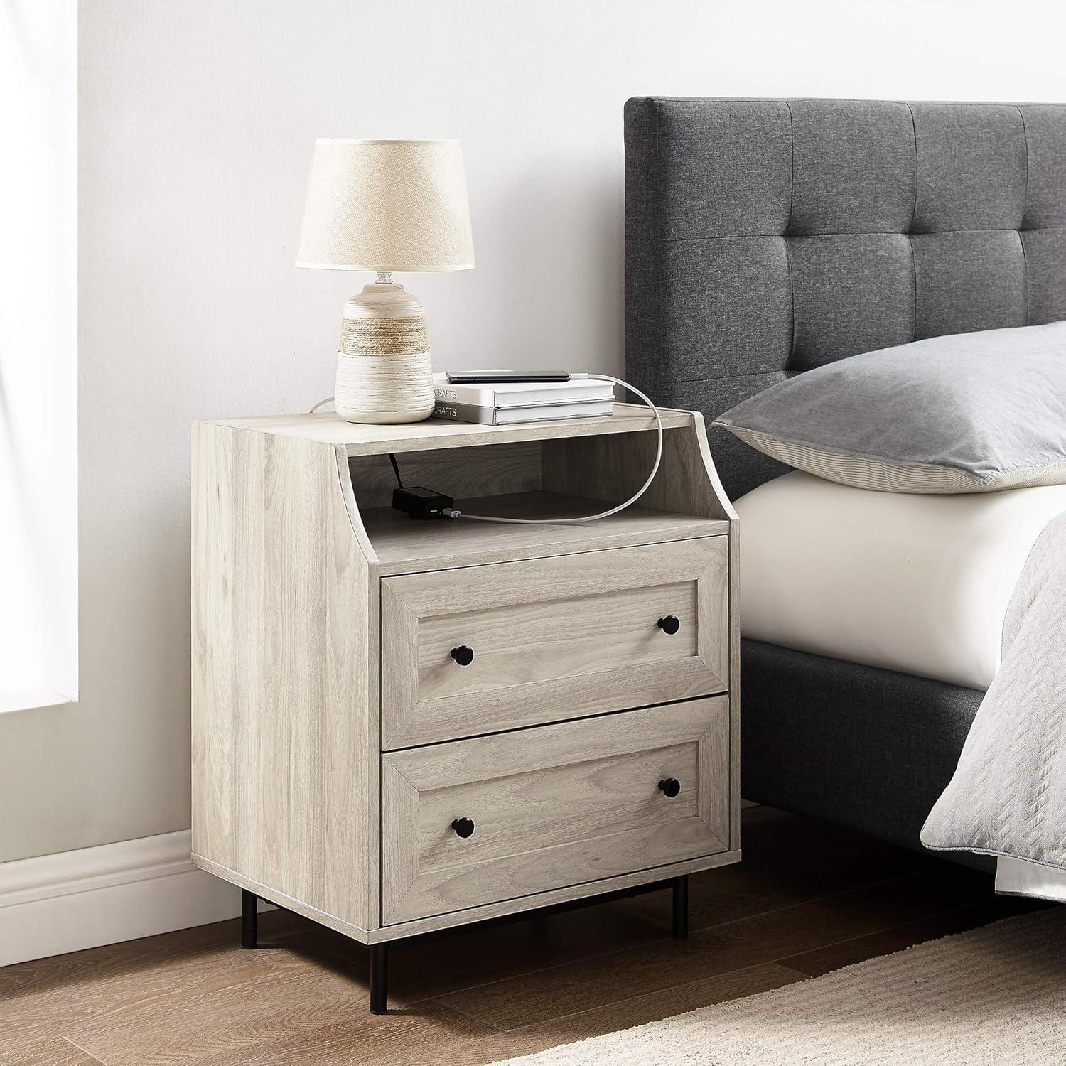 imageWalker Edison Florence 22 Inch 2 Drawer Open Top Side Table with USB Port BirchBirch