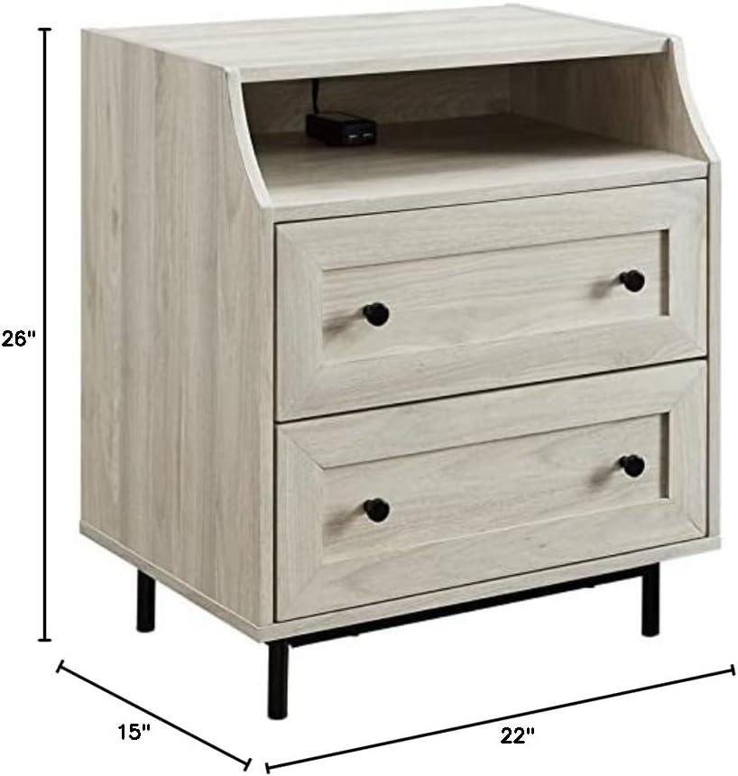 imageWalker Edison Florence 22 Inch 2 Drawer Open Top Side Table with USB Port BirchBirch
