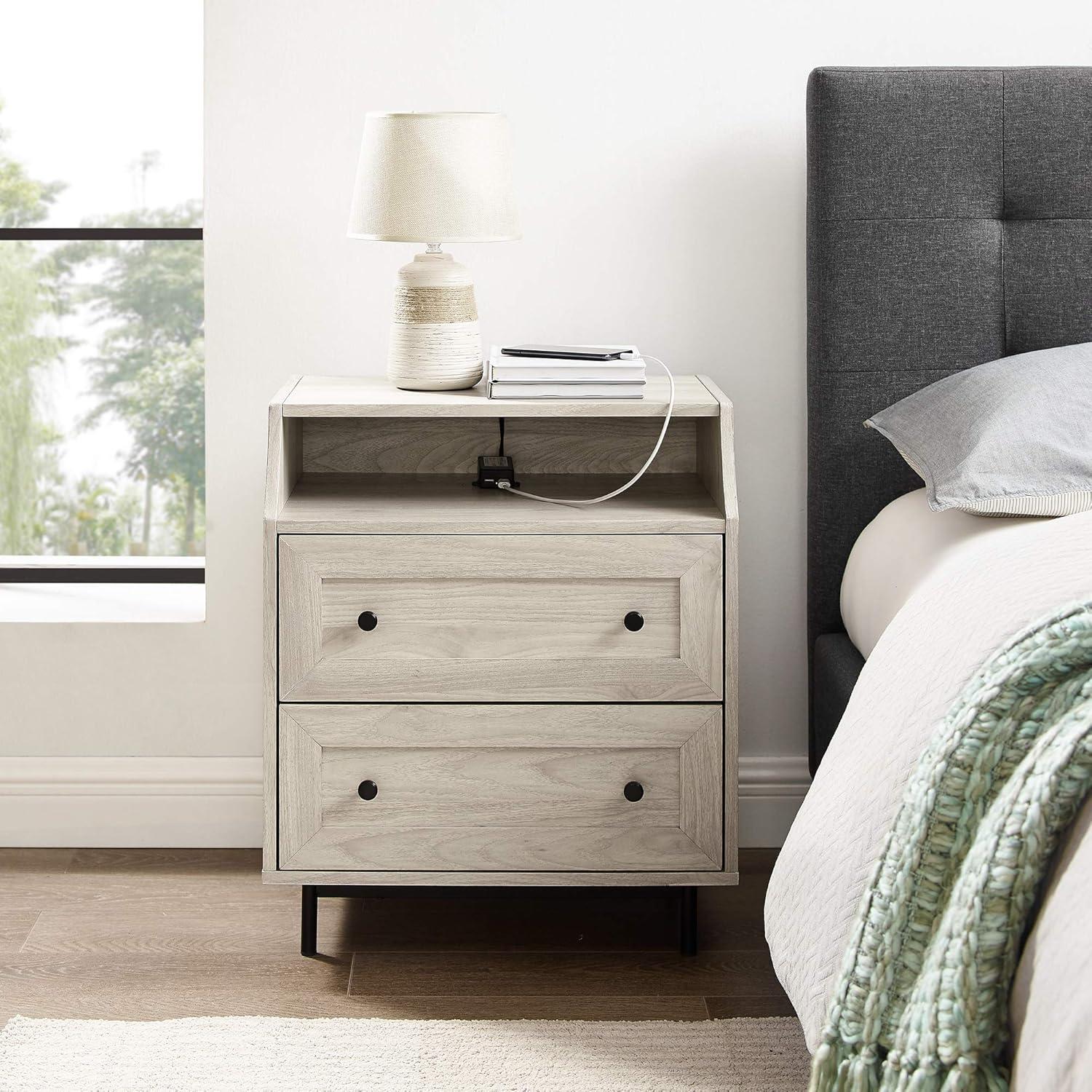 imageWalker Edison Florence 22 Inch 2 Drawer Open Top Side Table with USB Port BirchBirch