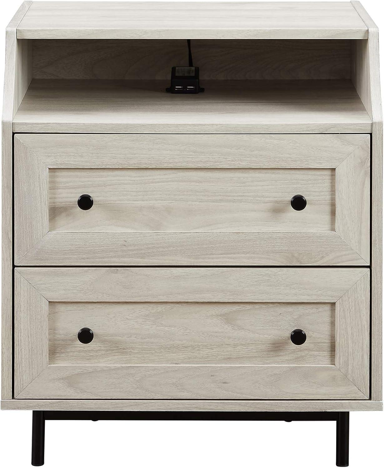 imageWalker Edison Florence 22 Inch 2 Drawer Open Top Side Table with USB Port BirchBirch