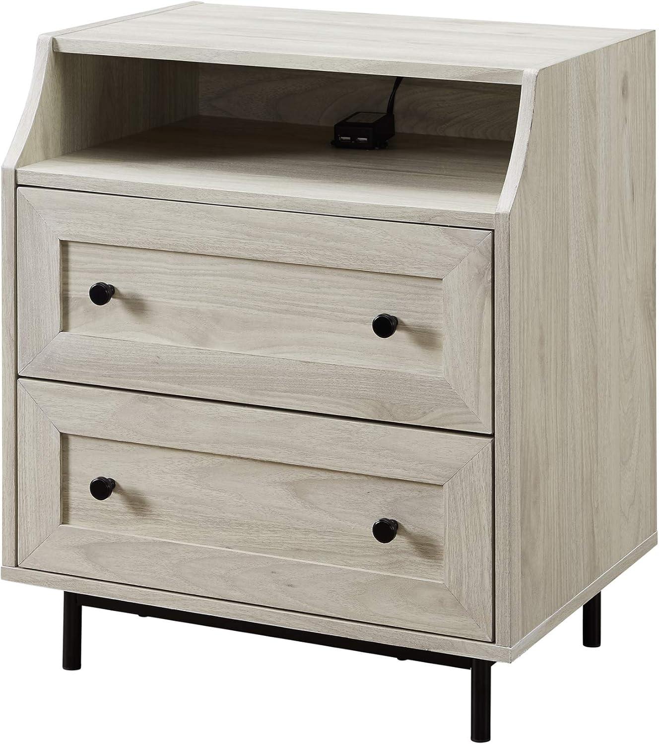 imageWalker Edison Florence 22 Inch 2 Drawer Open Top Side Table with USB Port BirchBirch