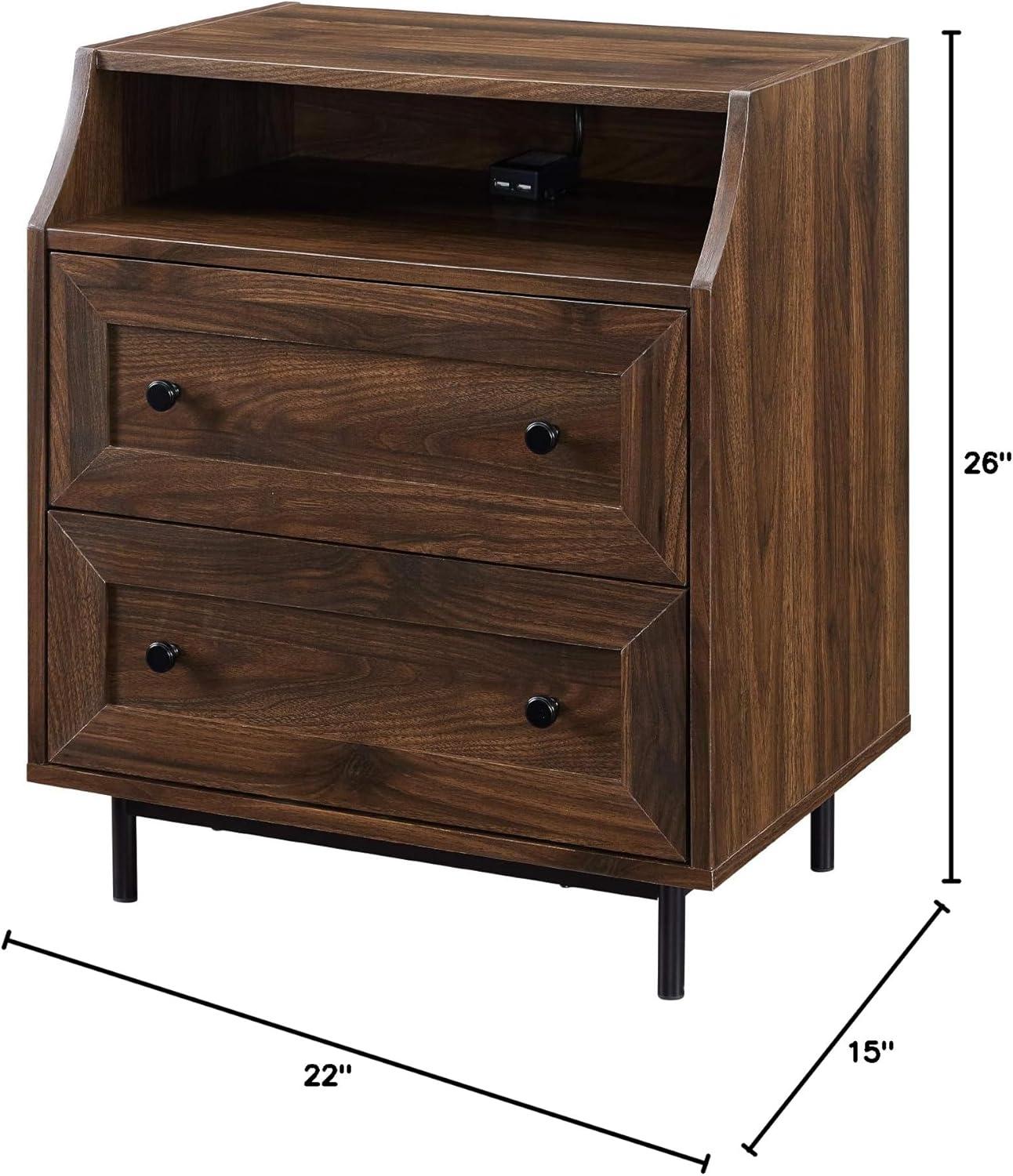 imageWalker Edison Florence 22 Inch 2 Drawer Open Top Side Table with USB Port BirchDark Walnut