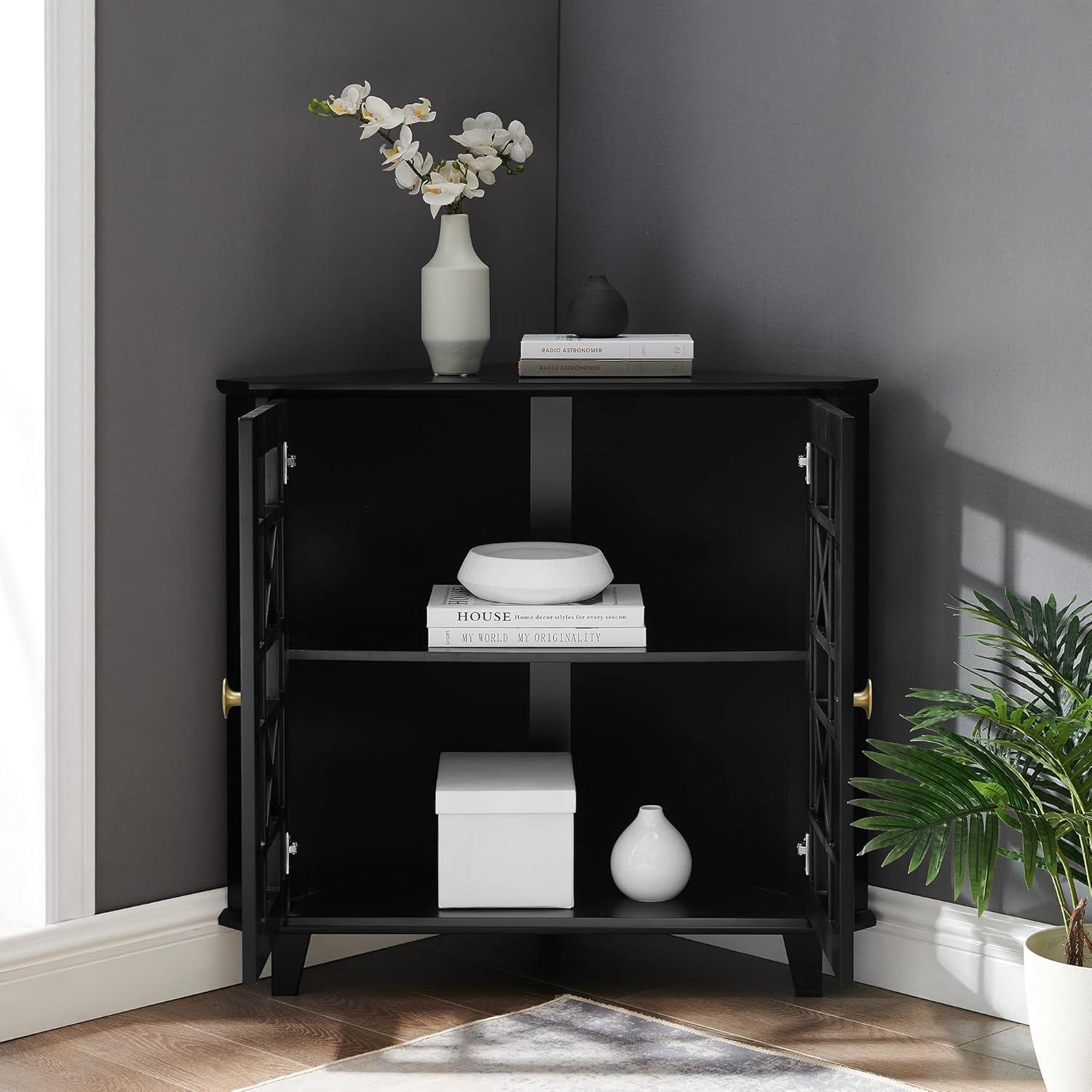 imageWalker Edison Fretwork Corner Accent Cabinet Dark TealBlack