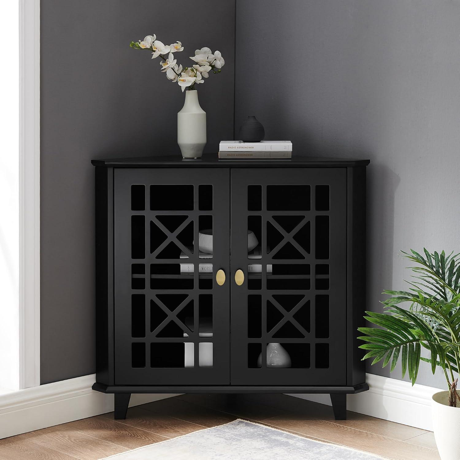 imageWalker Edison Fretwork Corner Accent Cabinet Dark TealBlack