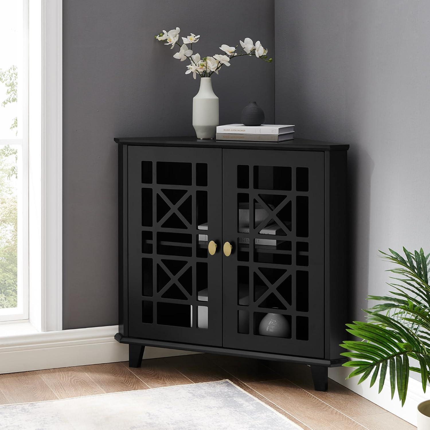 imageWalker Edison Fretwork Corner Accent Cabinet Dark TealBlack