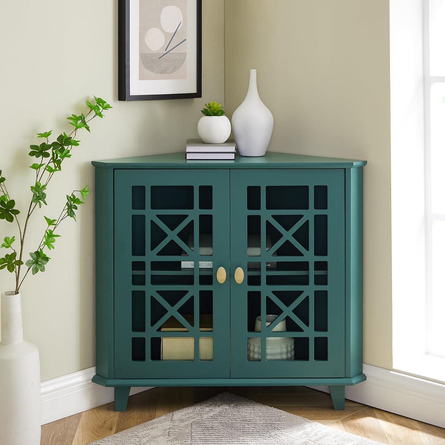 imageWalker Edison Fretwork Corner Accent Cabinet Dark TealDark Teal