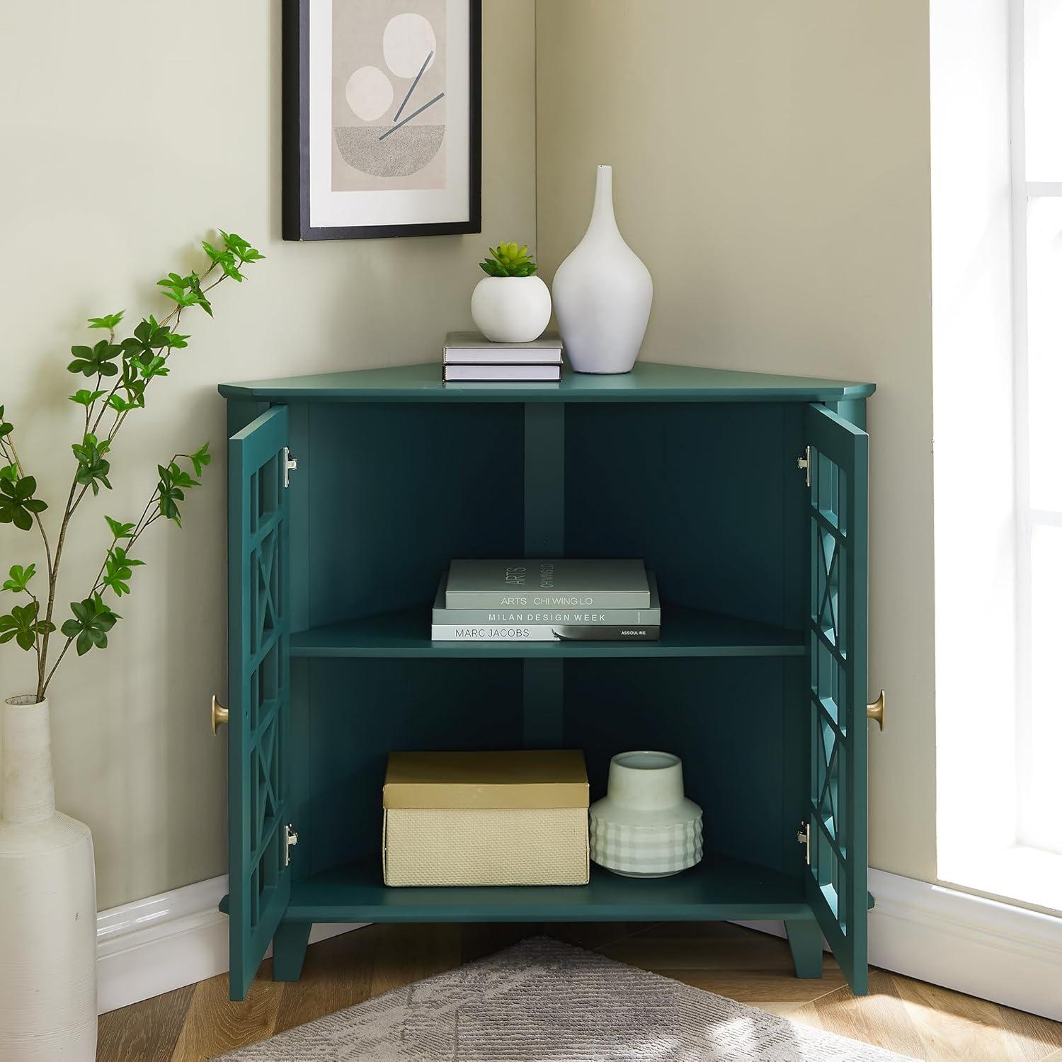 imageWalker Edison Fretwork Corner Accent Cabinet Dark TealDark Teal