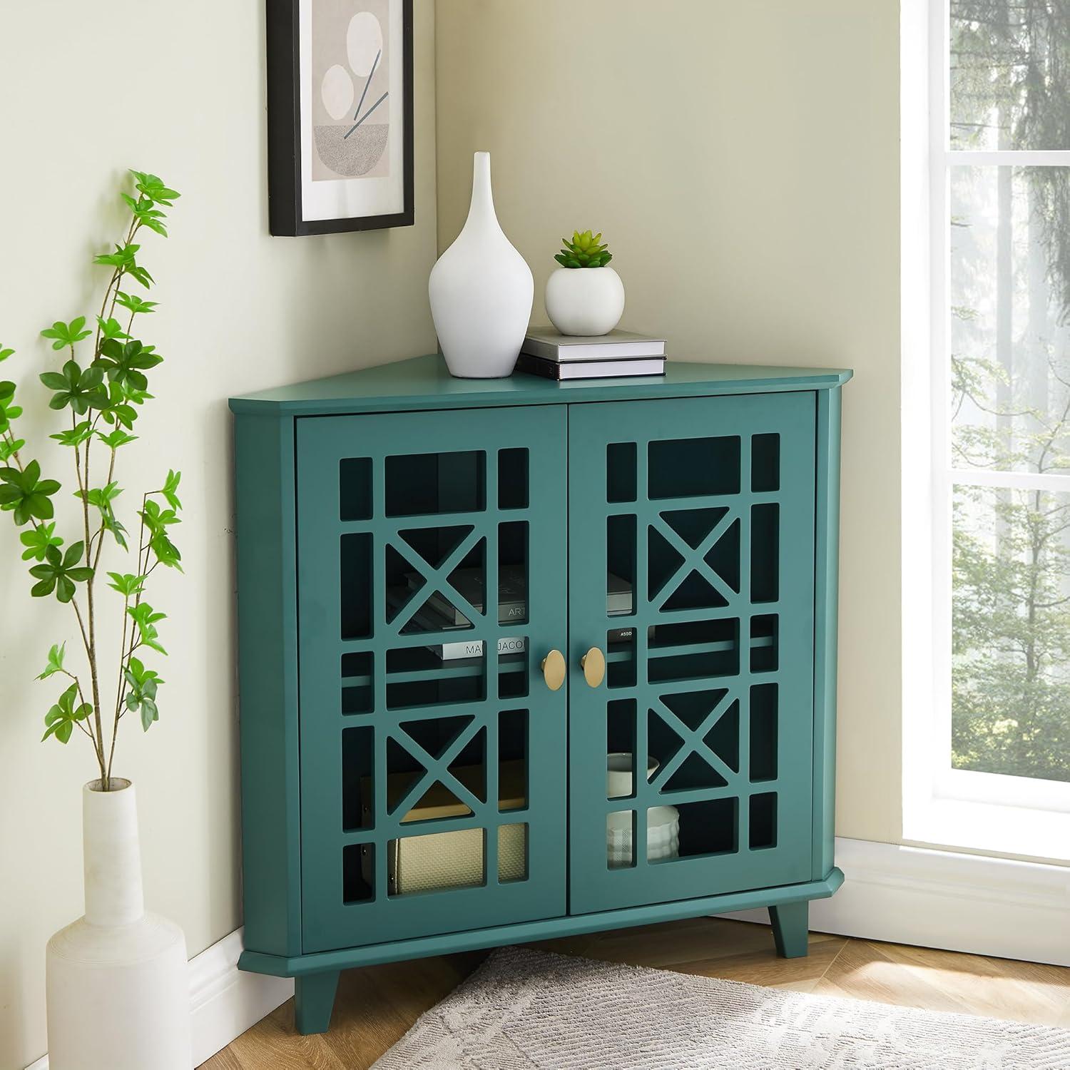 imageWalker Edison Fretwork Corner Accent Cabinet Dark TealDark Teal