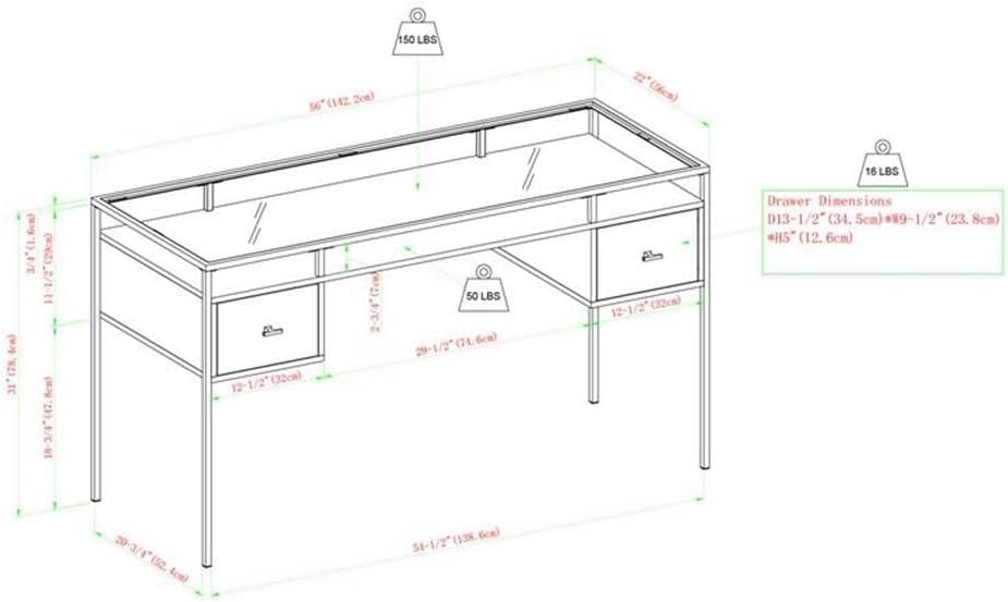 imageWalker Edison Furniture AZ56FUL2DGTDW Glass Top 2 DraWalker Edisonr Computer Writing Desk 56 Dark WalnutDark Walnut