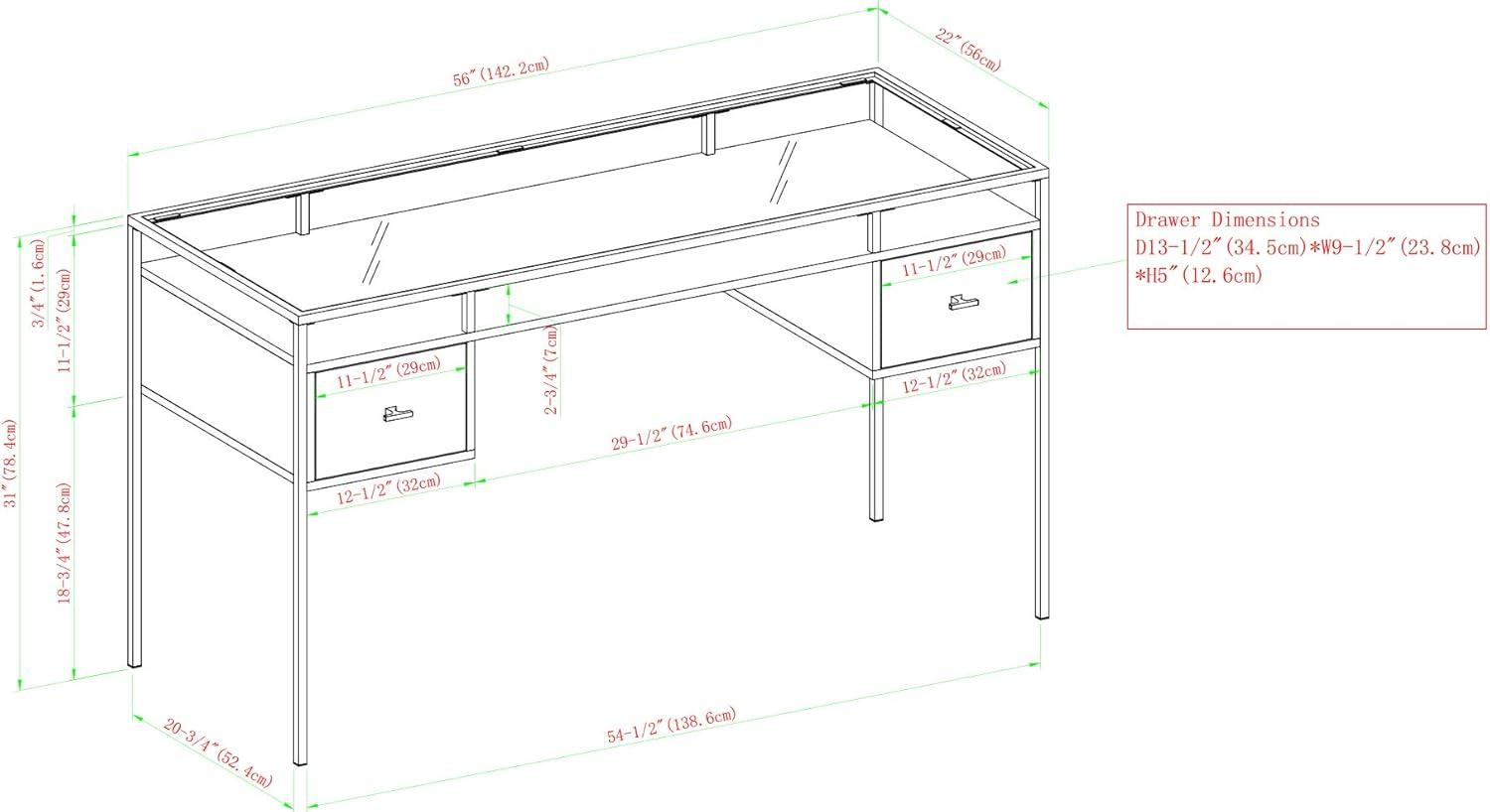 imageWalker Edison Furniture AZ56FUL2DGTDW Glass Top 2 DraWalker Edisonr Computer Writing Desk 56 Dark WalnutGrey Wash