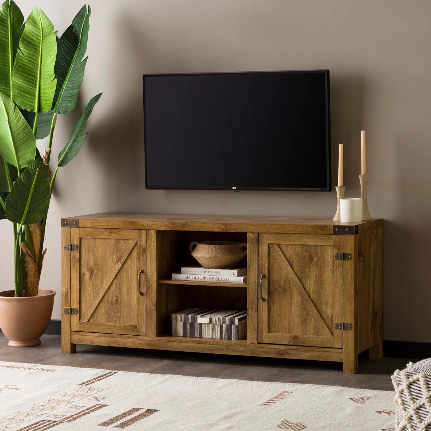 imageWalker Edison Georgetown Modern Farmhouse Double Barn Door TV Stand for TVs up to 65 Inches 58 Inch Barnwood