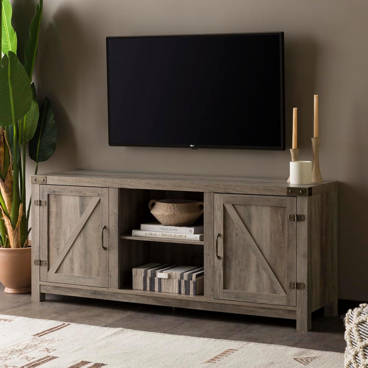 imageWalker Edison Georgetown Modern Farmhouse Double Barn Door TV Stand for TVs up to 65 Inches 58 Inch GreyGrey Wash