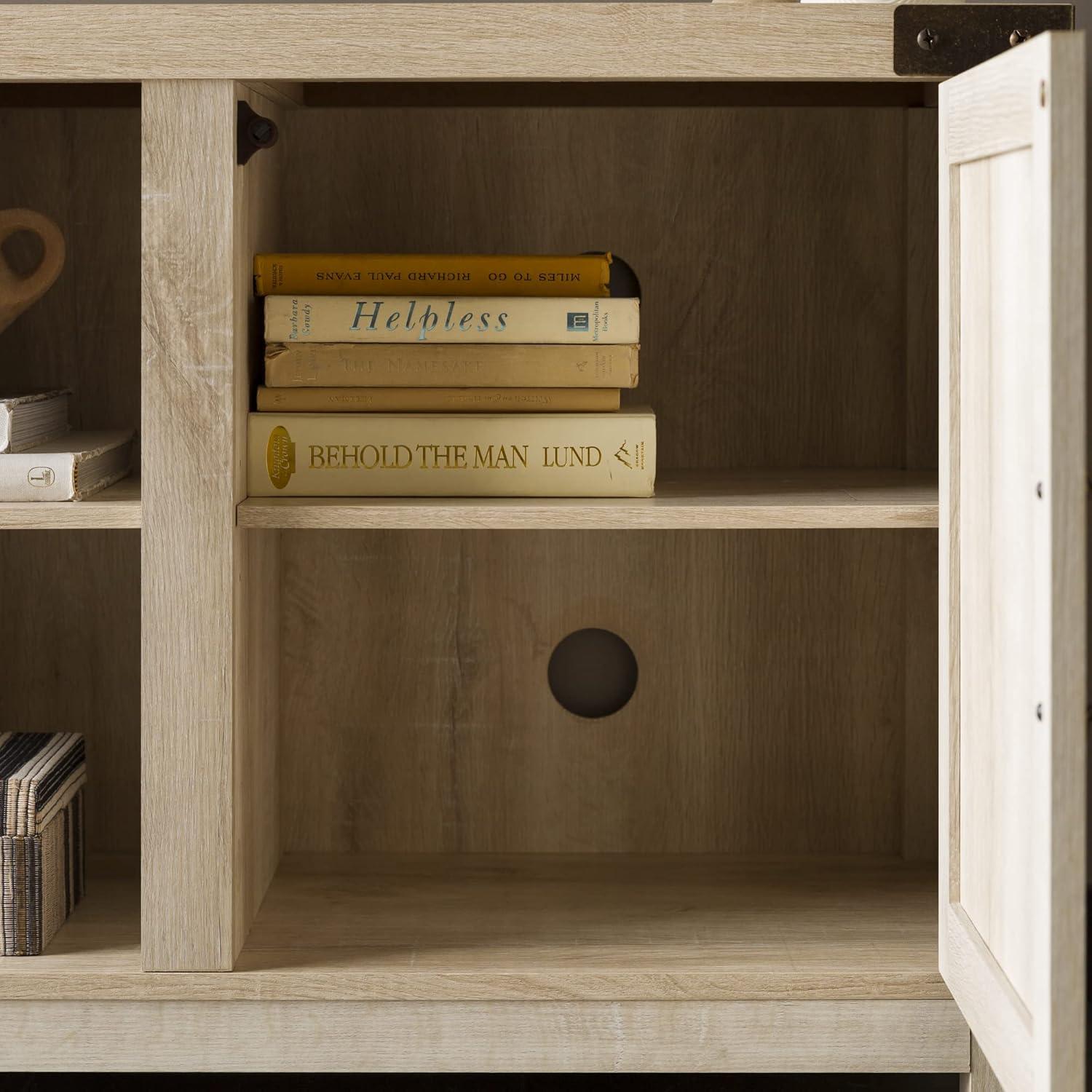 imageWalker Edison Georgetown Modern Farmhouse Double Barn Door TV Stand for TVs up to 65 Inches 58 Inch GreyWhite Oak