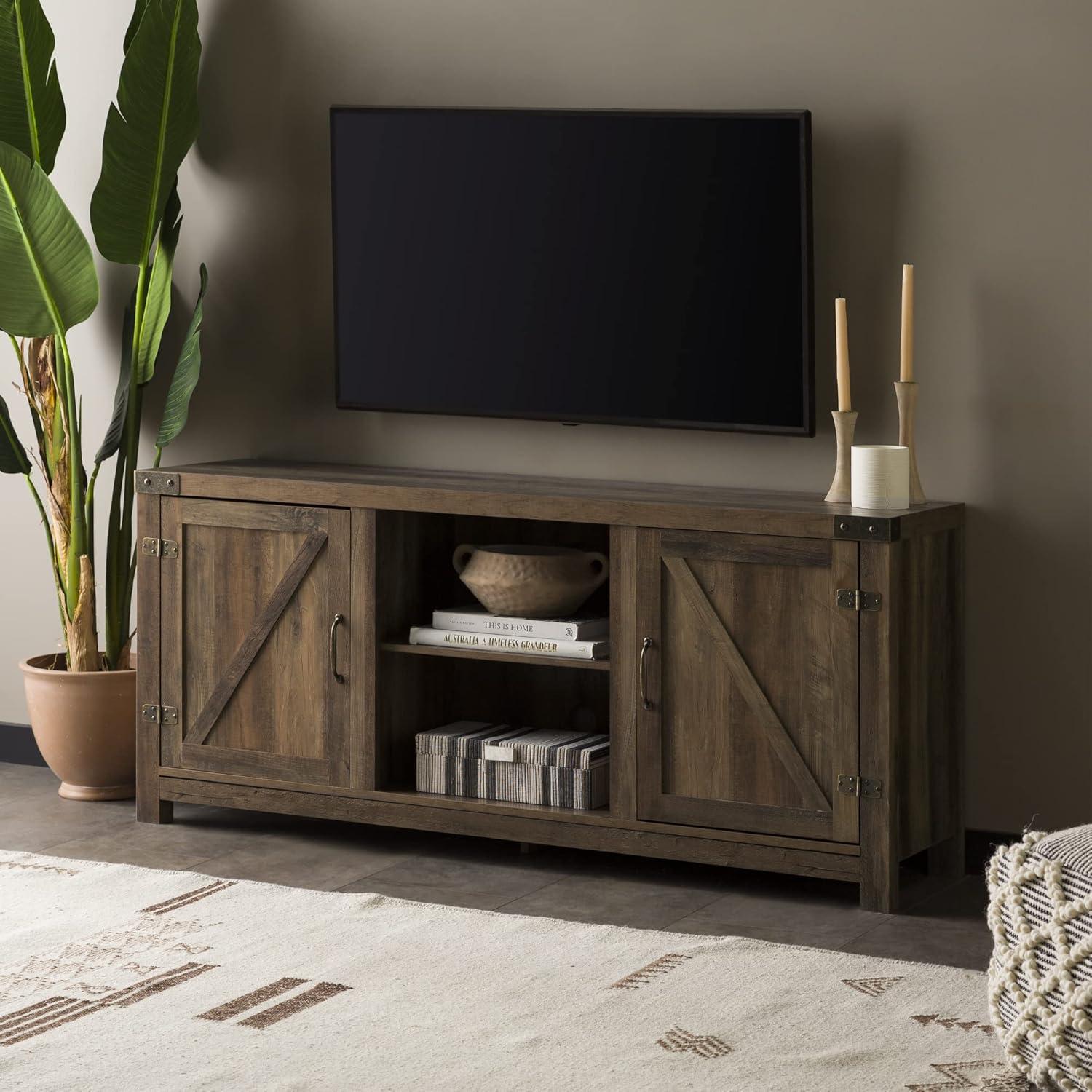 imageWalker Edison Georgetown Modern Farmhouse Double Barn Door TV Stand for TVs up to 65 Inches 58 Inch Rustic Oak