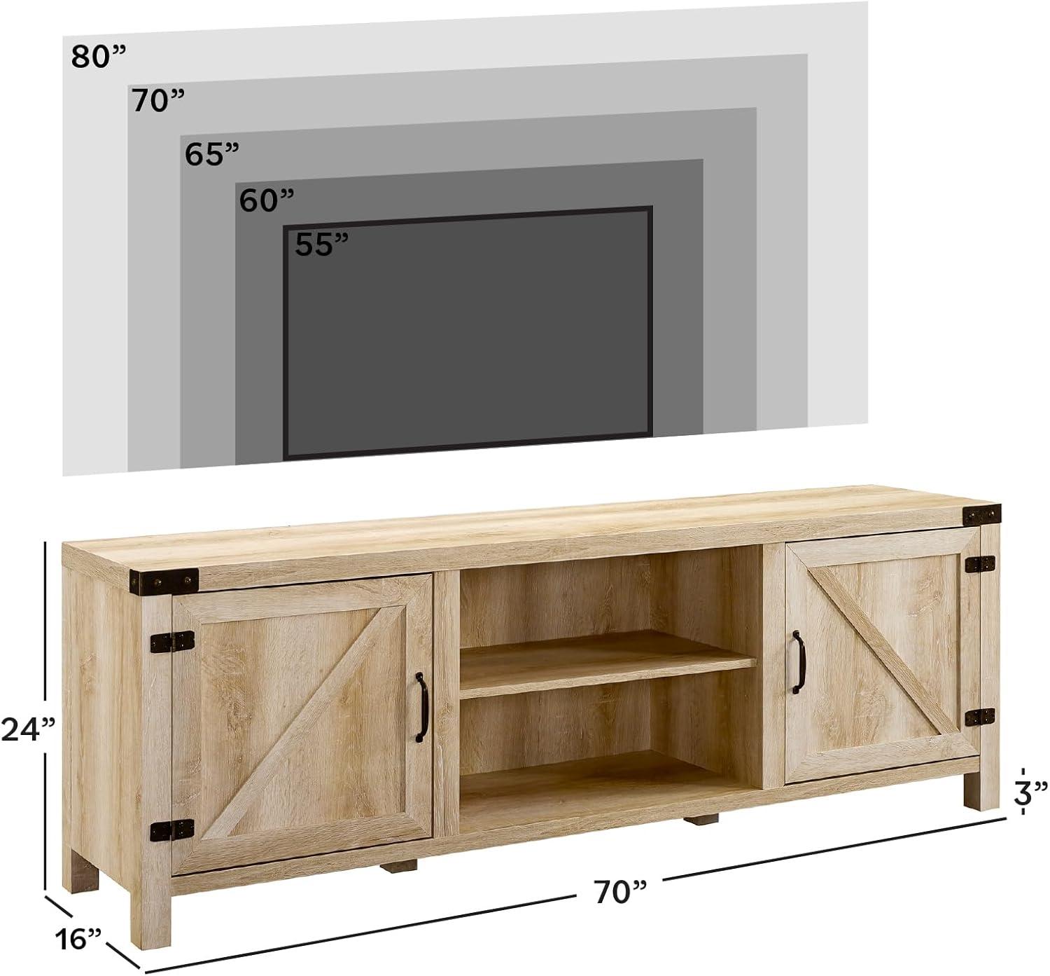 imageWalker Edison Georgetown Modern Farmhouse Double Barn Door TV Stand for TVs up to 80 Inches 70 Inch Rustic Oak Without Fireplace 1575 x 70 x 24 inchesWhite Oak