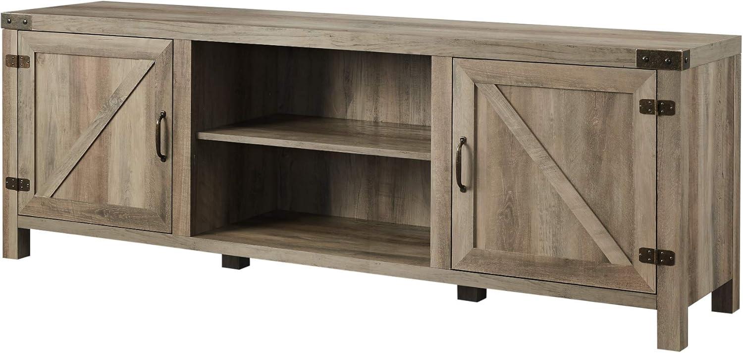 imageWalker Edison Georgetown Modern Farmhouse Double Barn Door TV Stand for TVs up to 80 Inches 70 Inch Rustic Oak Without Fireplace 1575 x 70 x 24 inchesGrey Wash