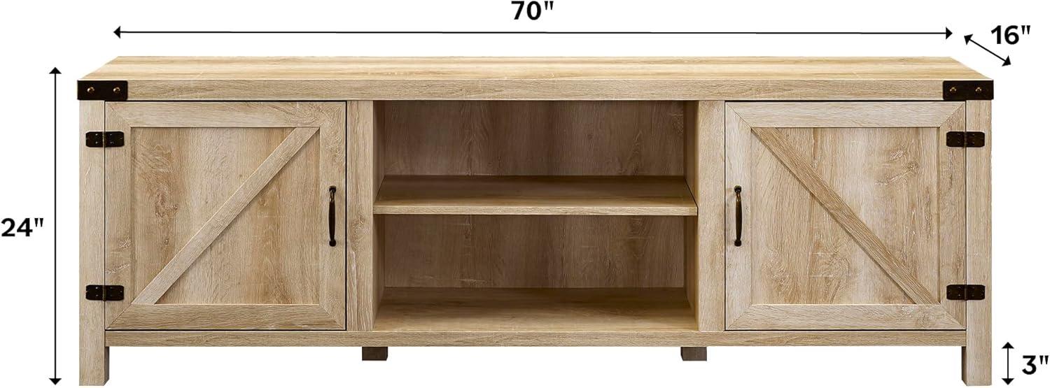 imageWalker Edison Georgetown Modern Farmhouse Double Barn Door TV Stand for TVs up to 80 Inches 70 Inch Rustic Oak Without Fireplace 1575 x 70 x 24 inchesWhite Oak