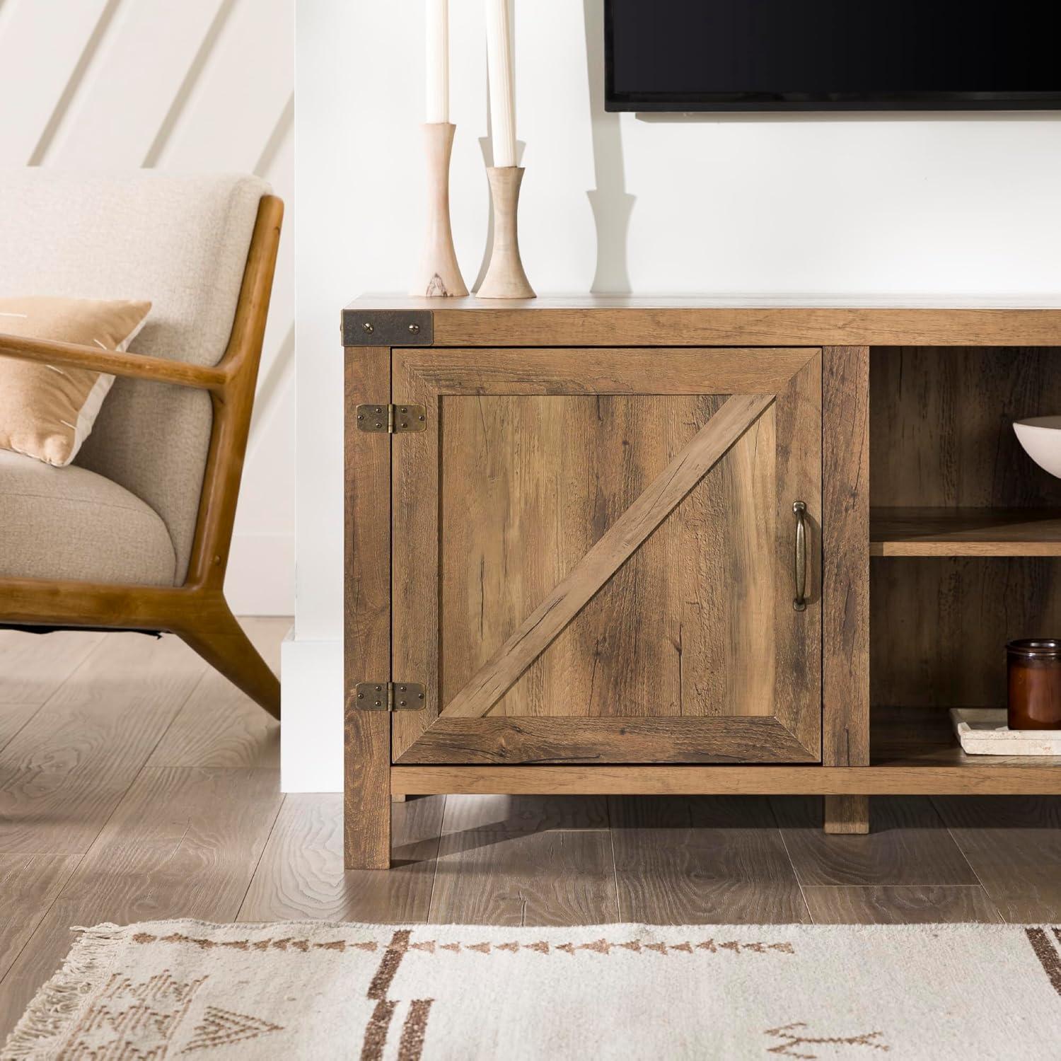 imageWalker Edison Georgetown Modern Farmhouse Double Barn Door TV Stand for TVs up to 80 Inches 70 Inch Rustic Oak Without Fireplace 1575 x 70 x 24 inchesRustic Oak