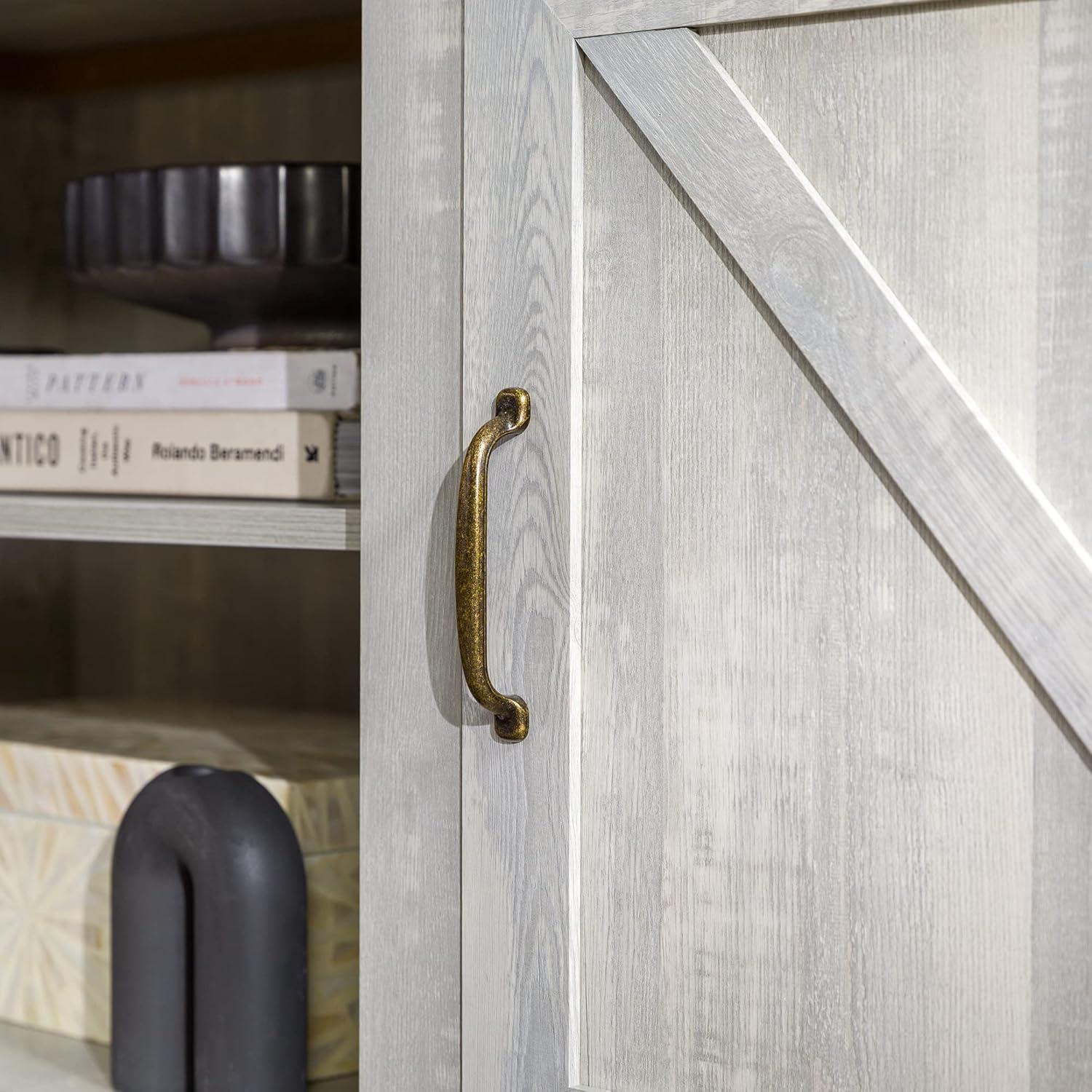 imageWalker Edison Georgetown Modern Farmhouse Double Barn Door TV Stand for TVs up to 80 Inches 70 Inch Rustic Oak Without Fireplace 1575 x 70 x 24 inchesStone Grey