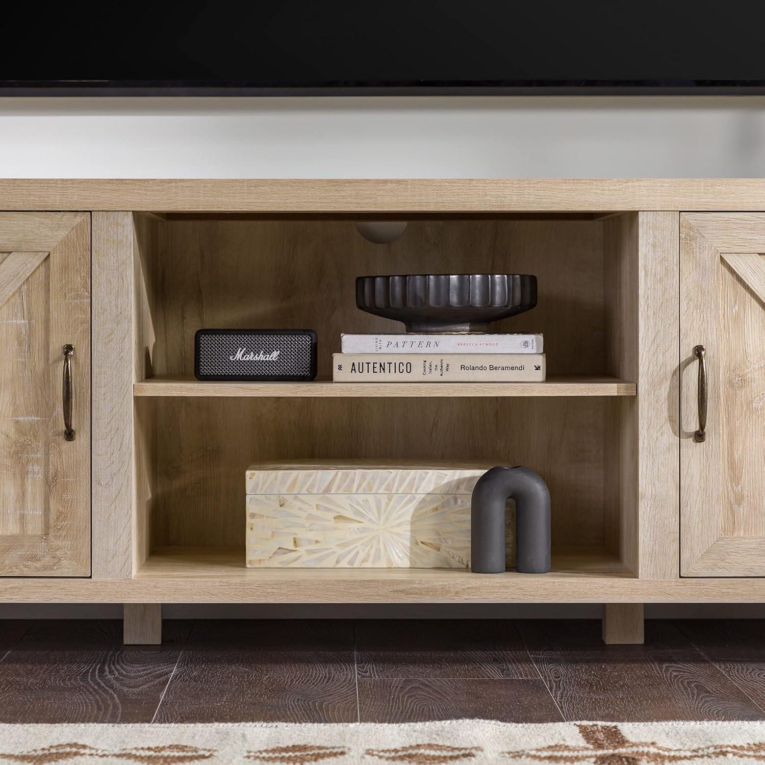 imageWalker Edison Georgetown Modern Farmhouse Double Barn Door TV Stand for TVs up to 80 Inches 70 Inch Rustic Oak Without Fireplace 1575 x 70 x 24 inchesWhite Oak