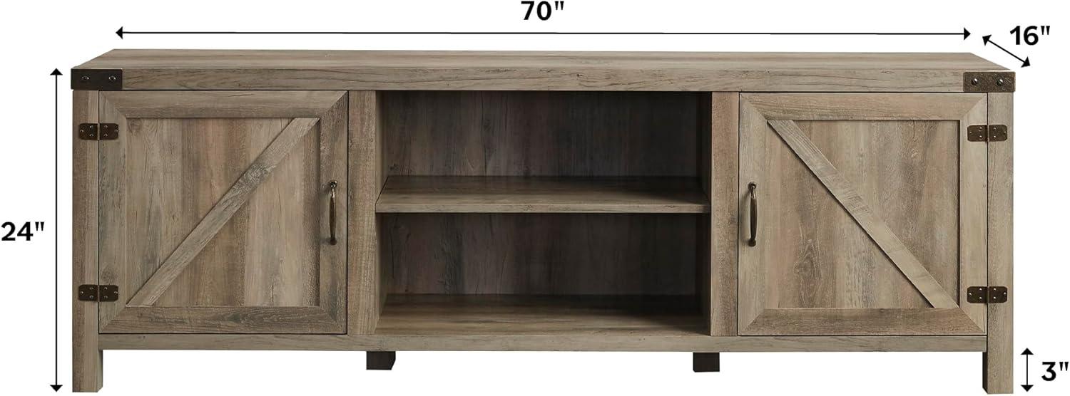 imageWalker Edison Georgetown Modern Farmhouse Double Barn Door TV Stand for TVs up to 80 Inches 70 Inch Rustic Oak Without Fireplace 1575 x 70 x 24 inchesGrey Wash
