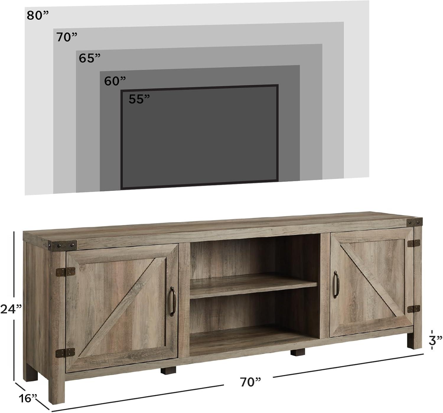 imageWalker Edison Georgetown Modern Farmhouse Double Barn Door TV Stand for TVs up to 80 Inches 70 Inch Rustic Oak Without Fireplace 1575 x 70 x 24 inchesGrey Wash