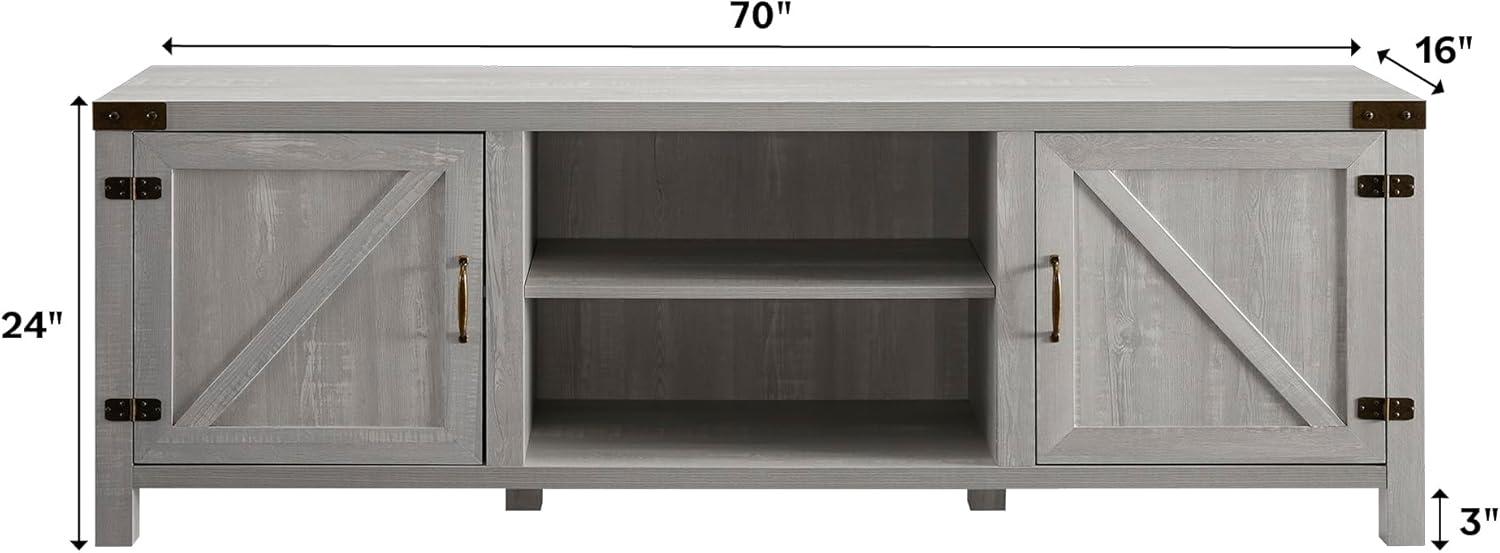 imageWalker Edison Georgetown Modern Farmhouse Double Barn Door TV Stand for TVs up to 80 Inches 70 Inch Rustic Oak Without Fireplace 1575 x 70 x 24 inchesStone Grey