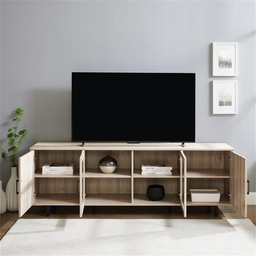 imageWalker Edison Harper Modern 4 Door Herringbone Stand for TVs up to 80 Inches 70 Inch BirchBirch